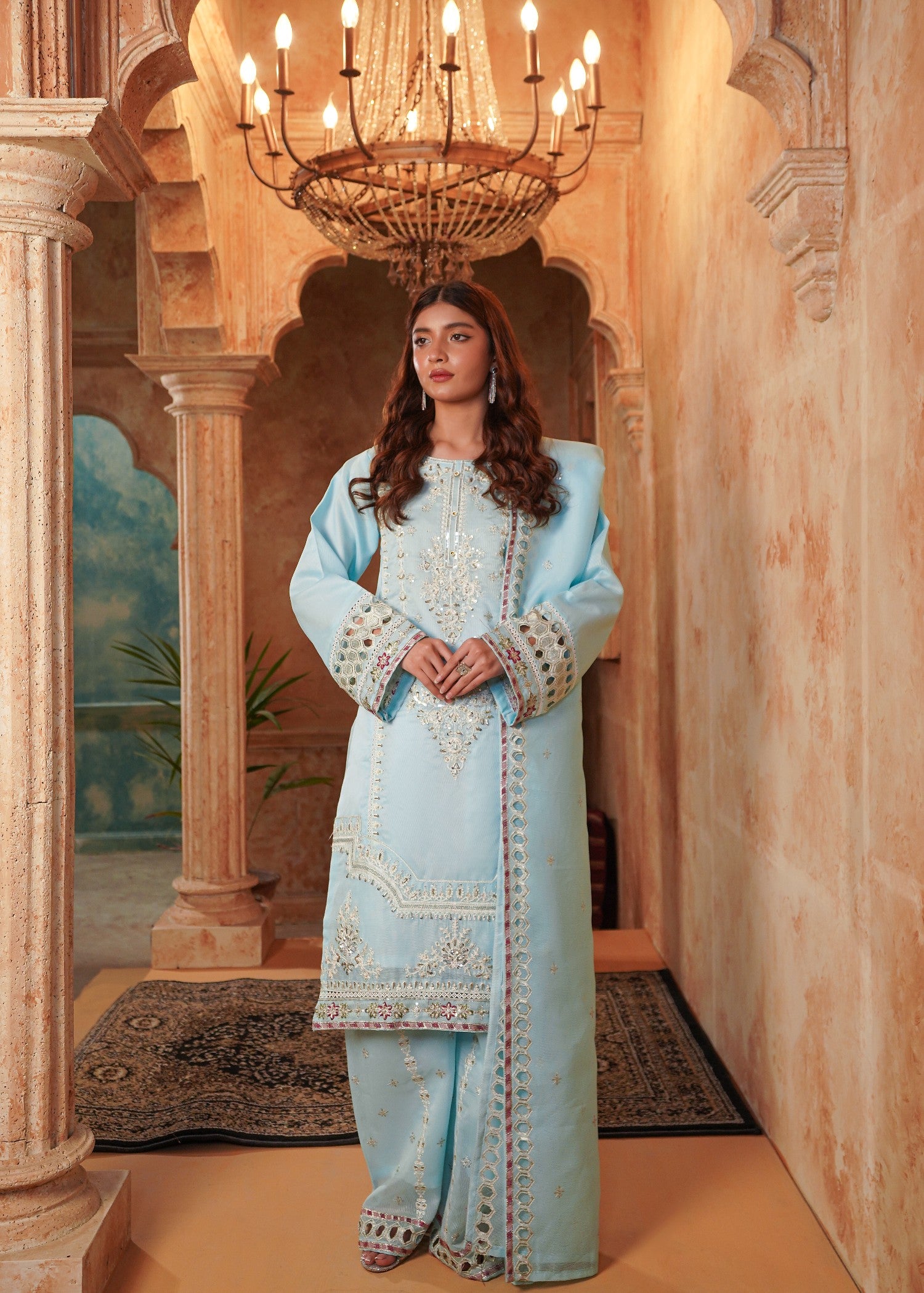 cotton net Kurta Set in Sky blue