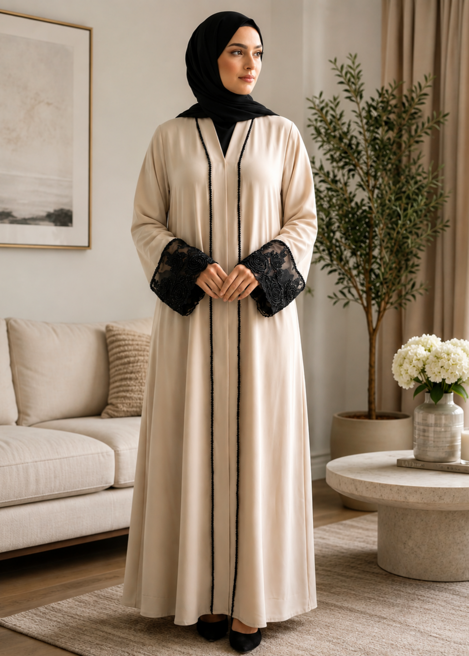 nidha blend Abaya in Beige