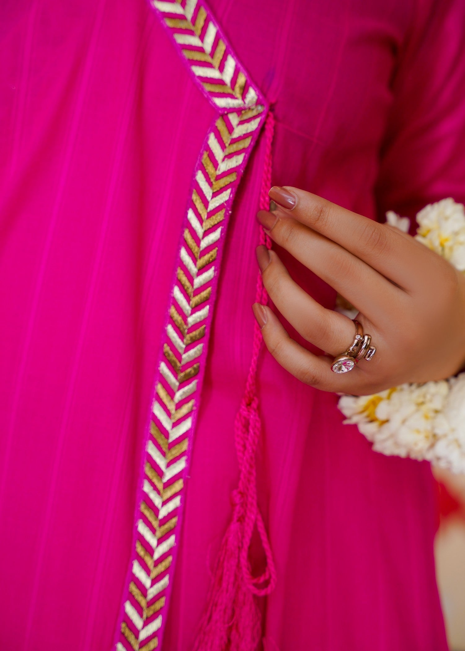 lawn Angrakha in Shocking pink