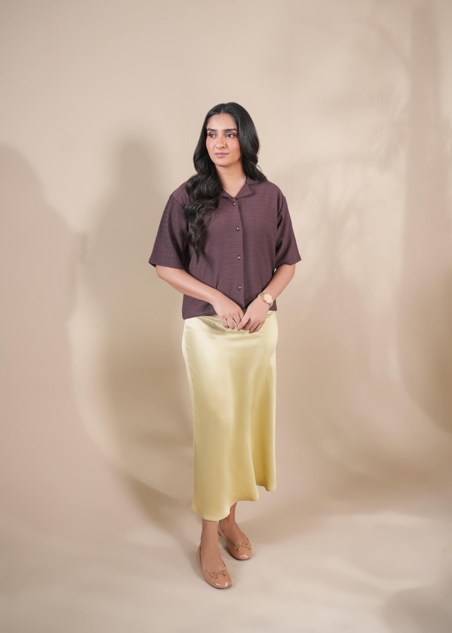 satin silk Skirt in Beige