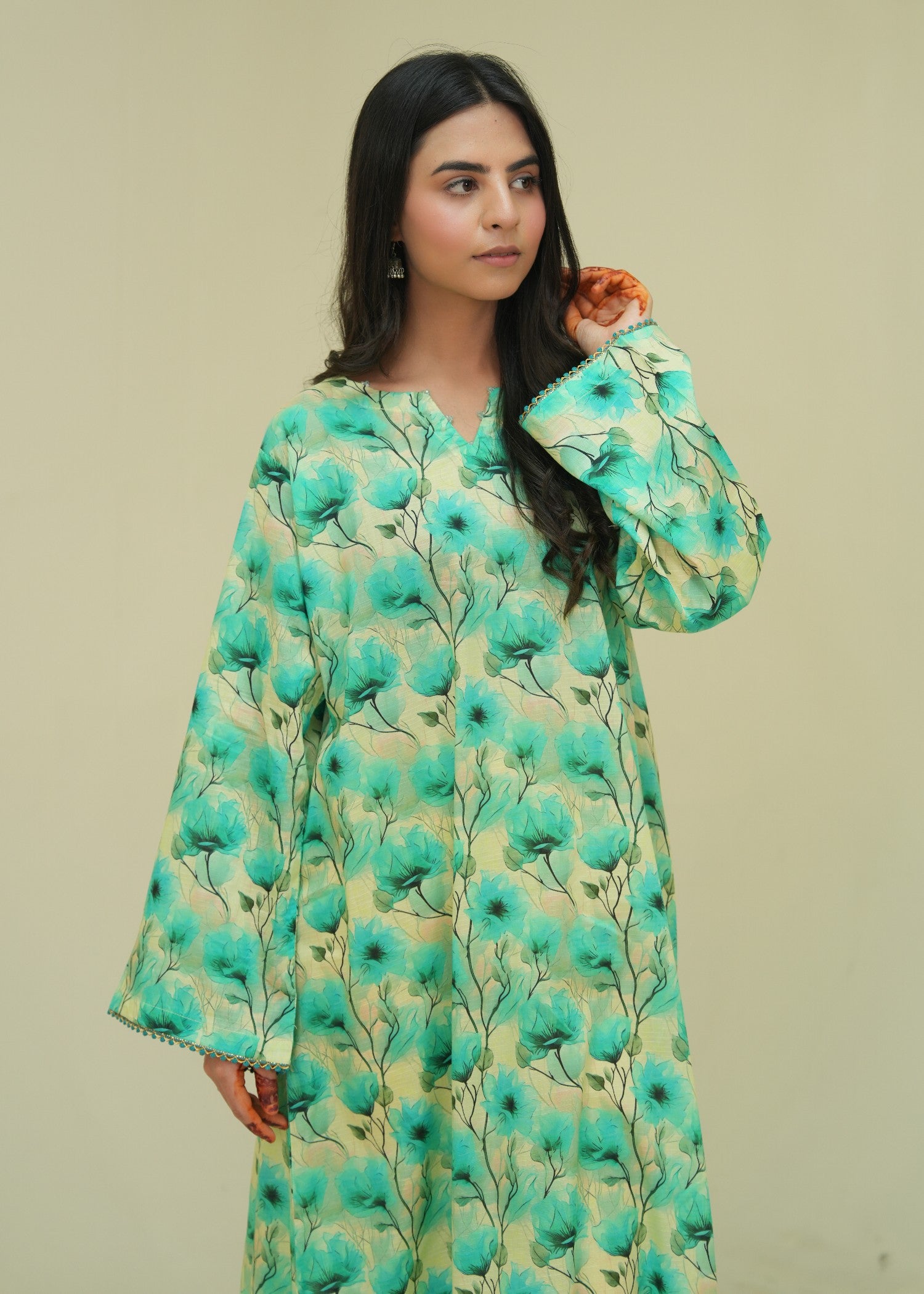 lawn Kaftan in Lime green