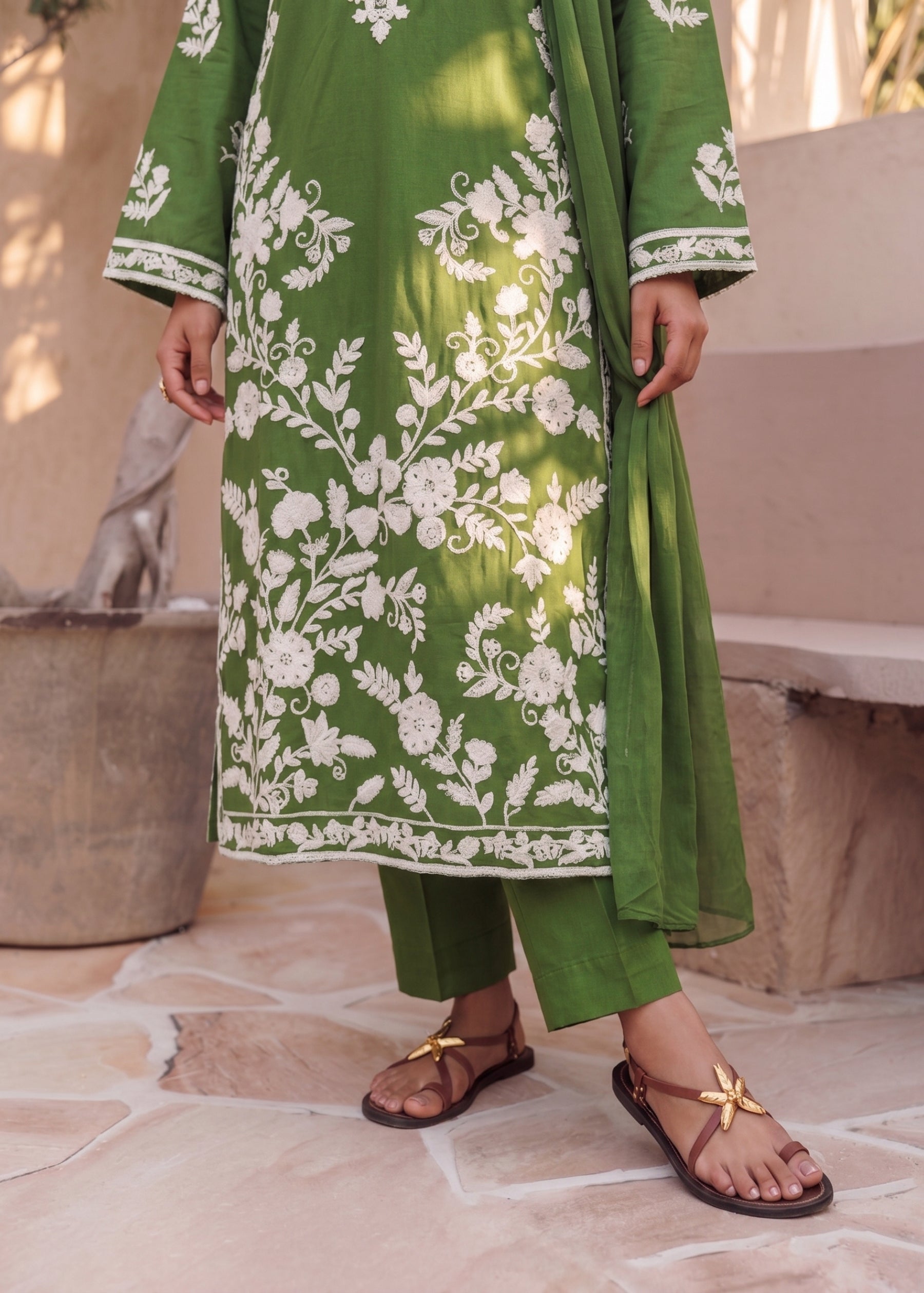 linen Kurta Set in Sea green
