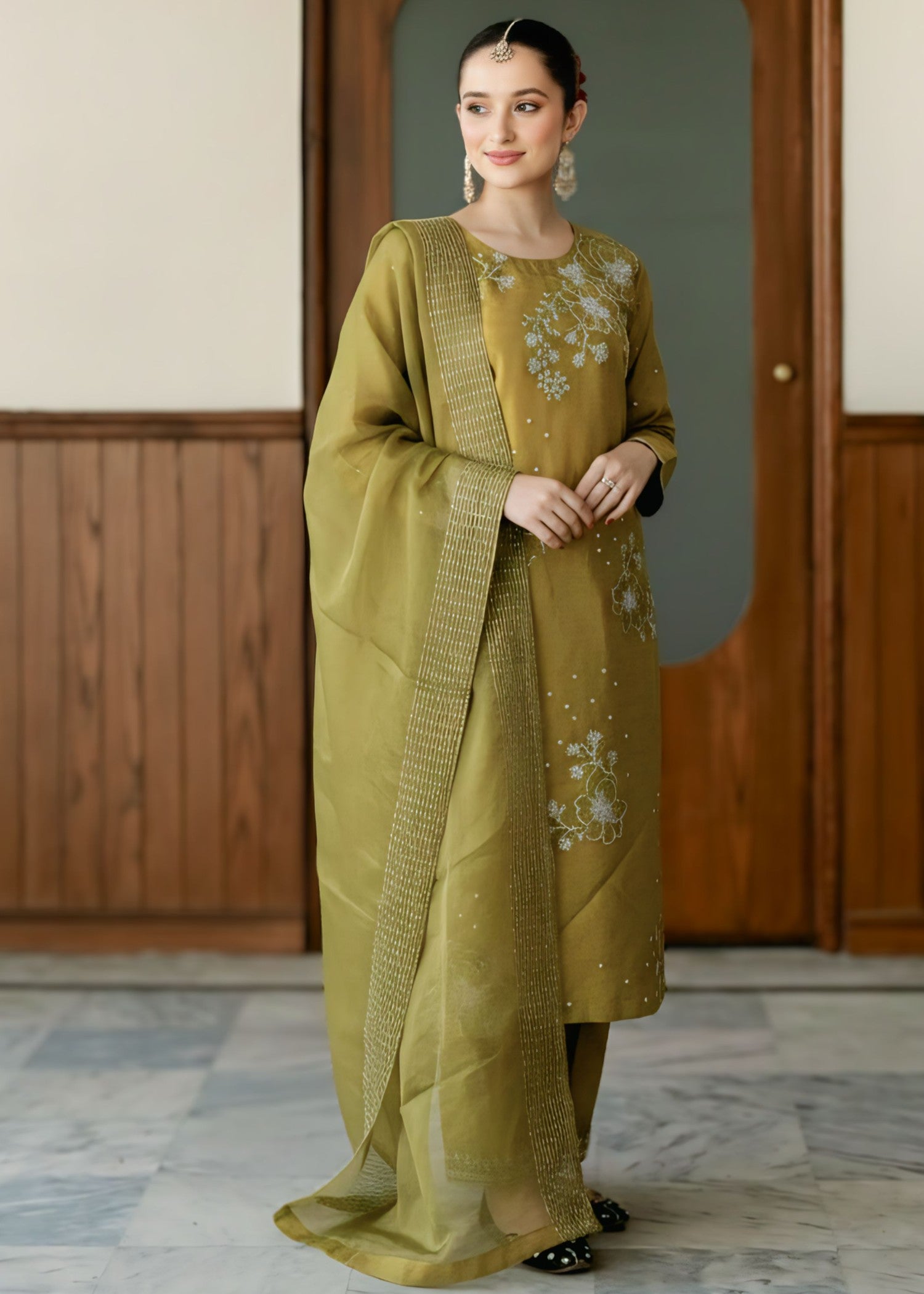 polyester kattan silk Kurta Set in Mustard