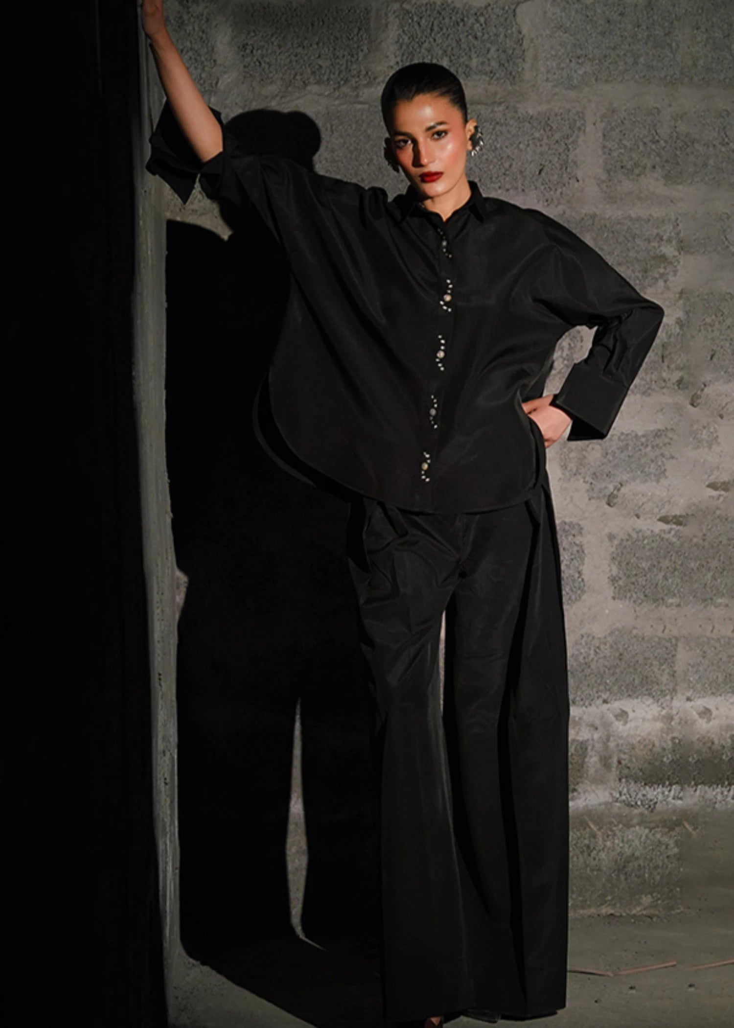 blended linen Co ord Sets in Black