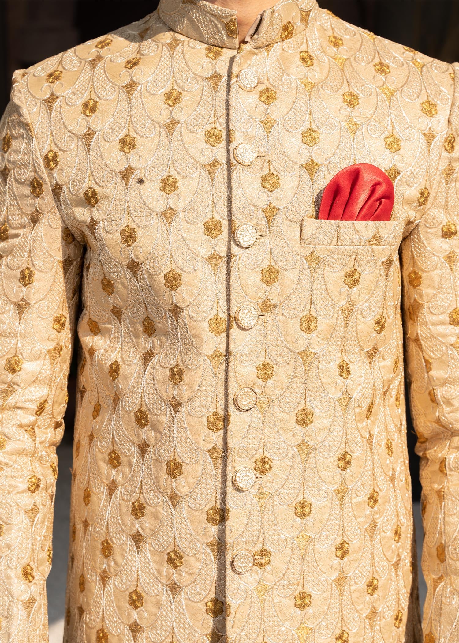 silk Sherwani in Beige