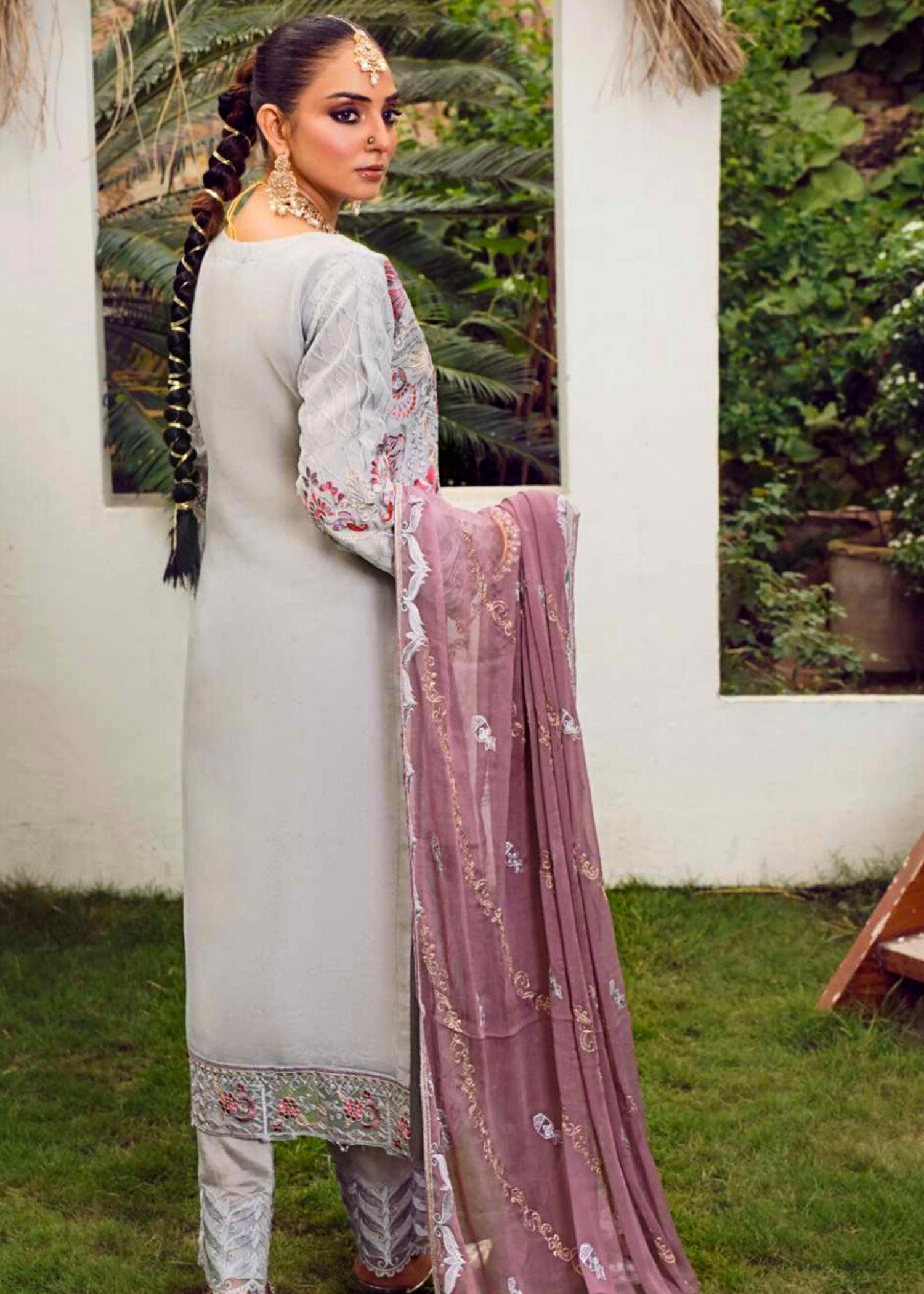 organza Kurta Set in Light grey