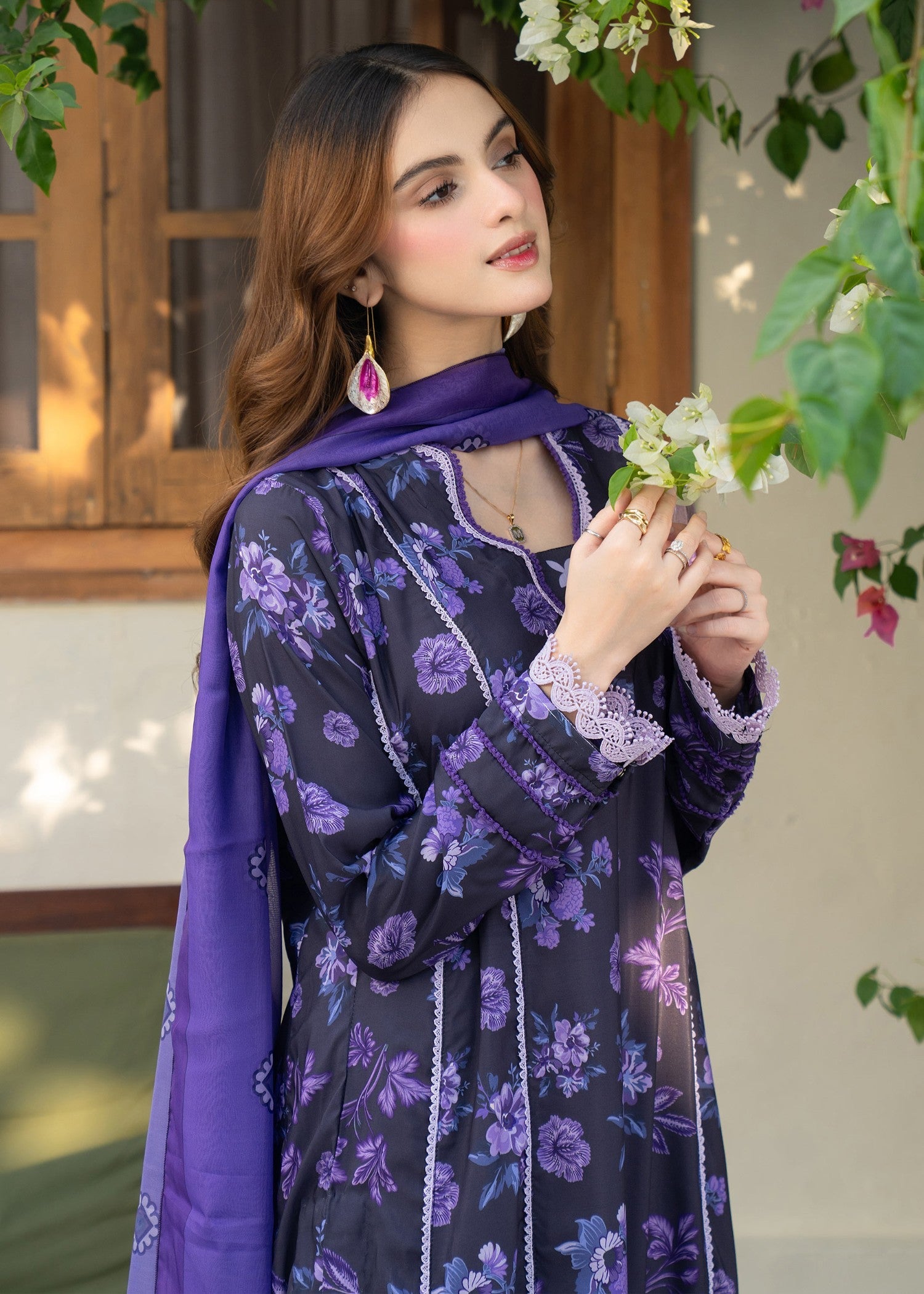 raw silk Gown in Royal purple