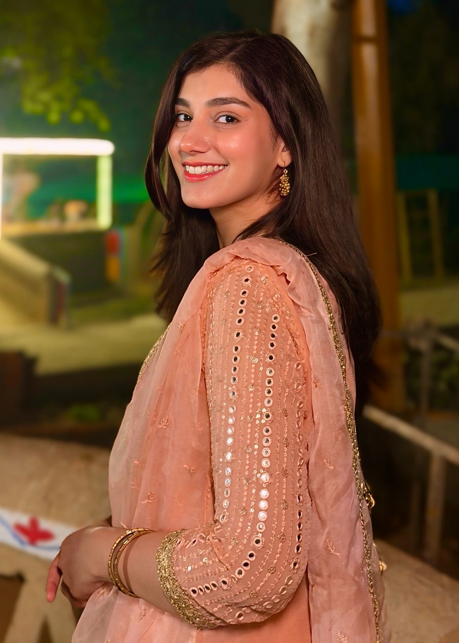 bemberg crinkle chiffon Sharara in Peach pink