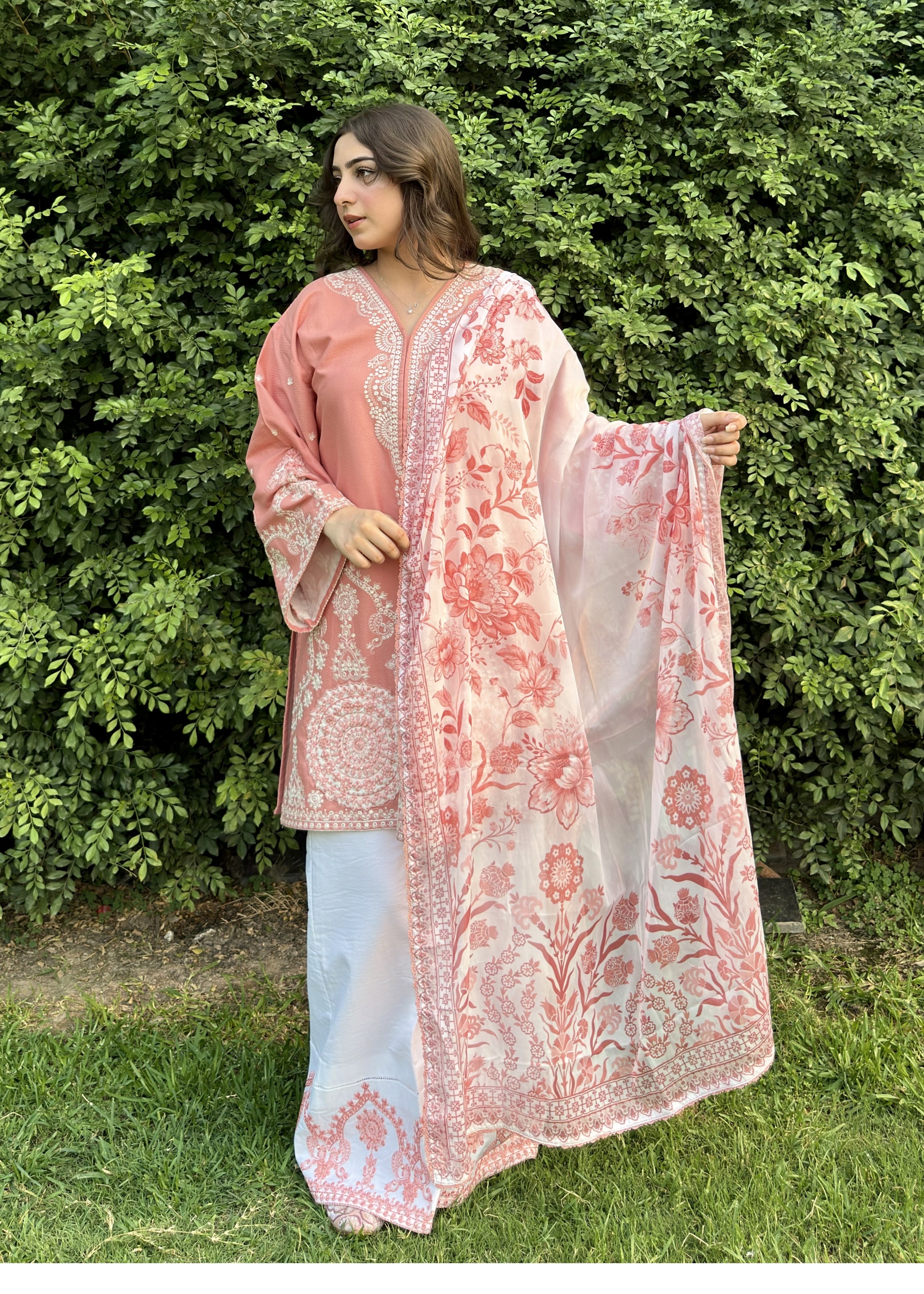 dobby crepe Kurta Set in Baby pink