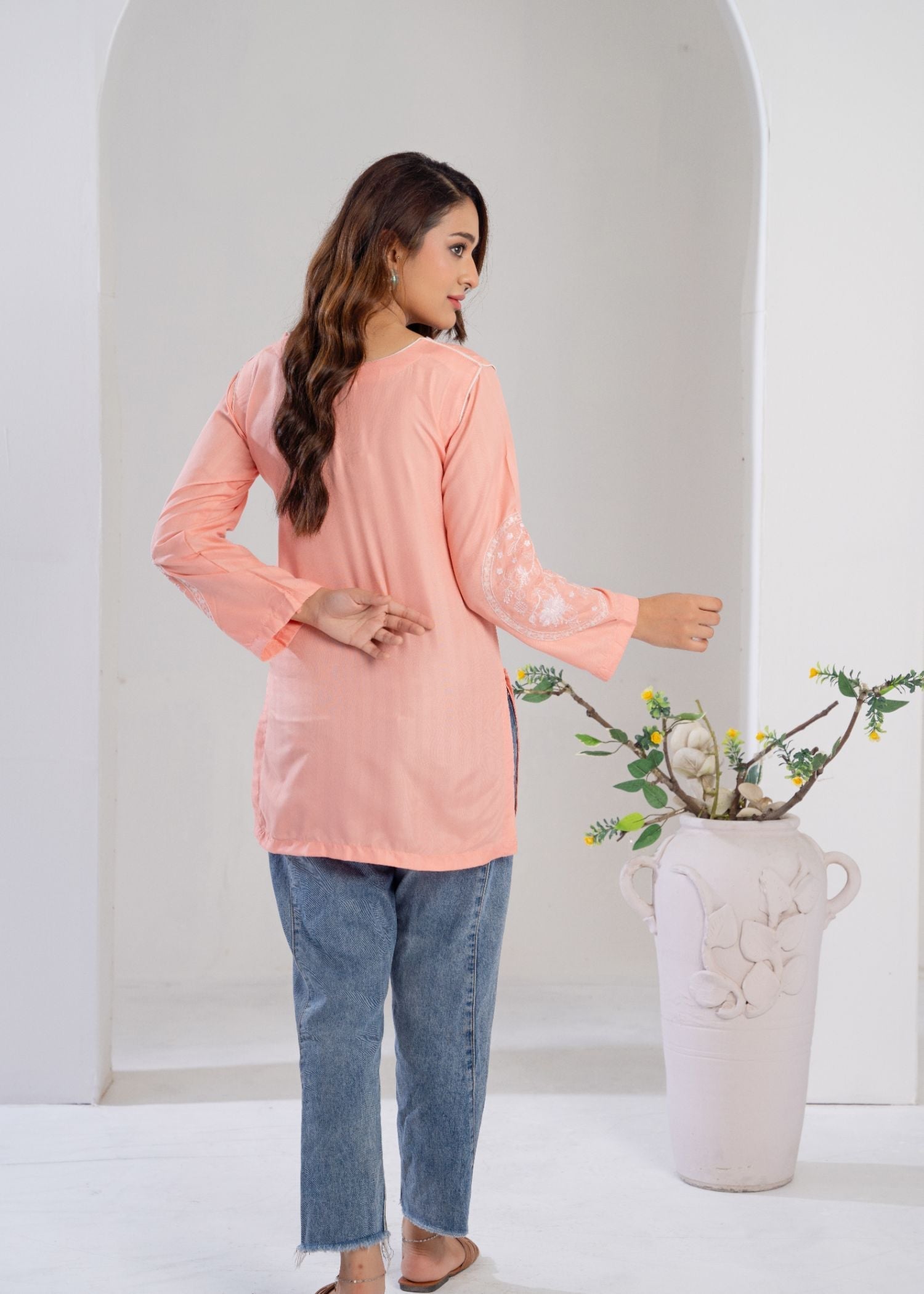 cotton Kurti in Light salmon