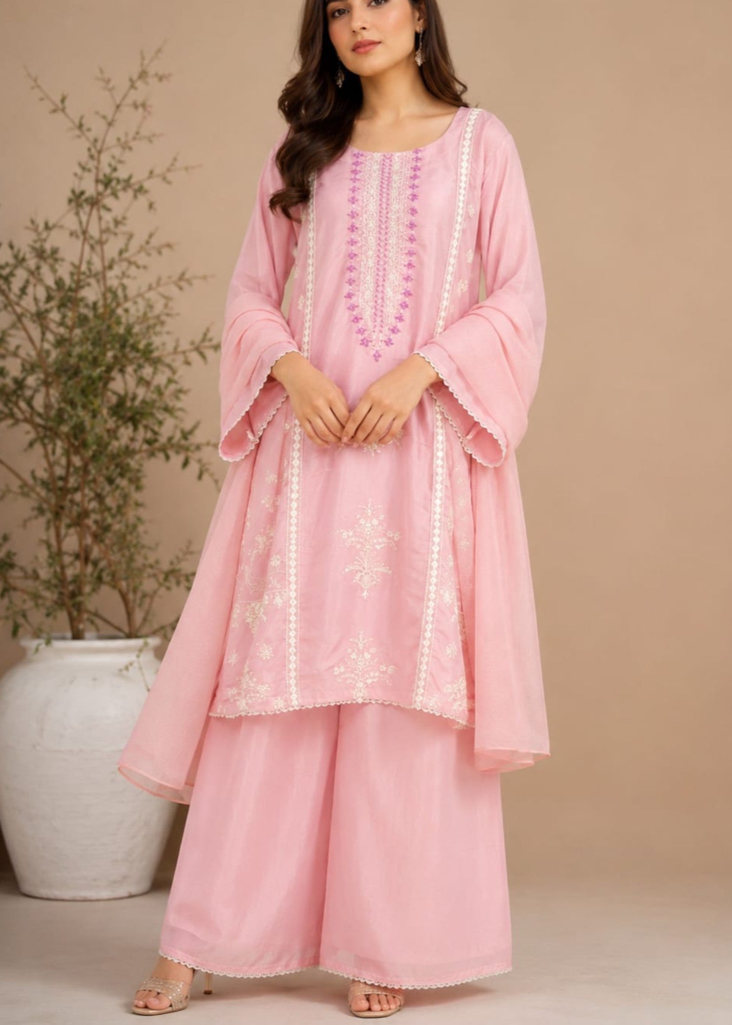 kattan silk Kurta Set in Pink