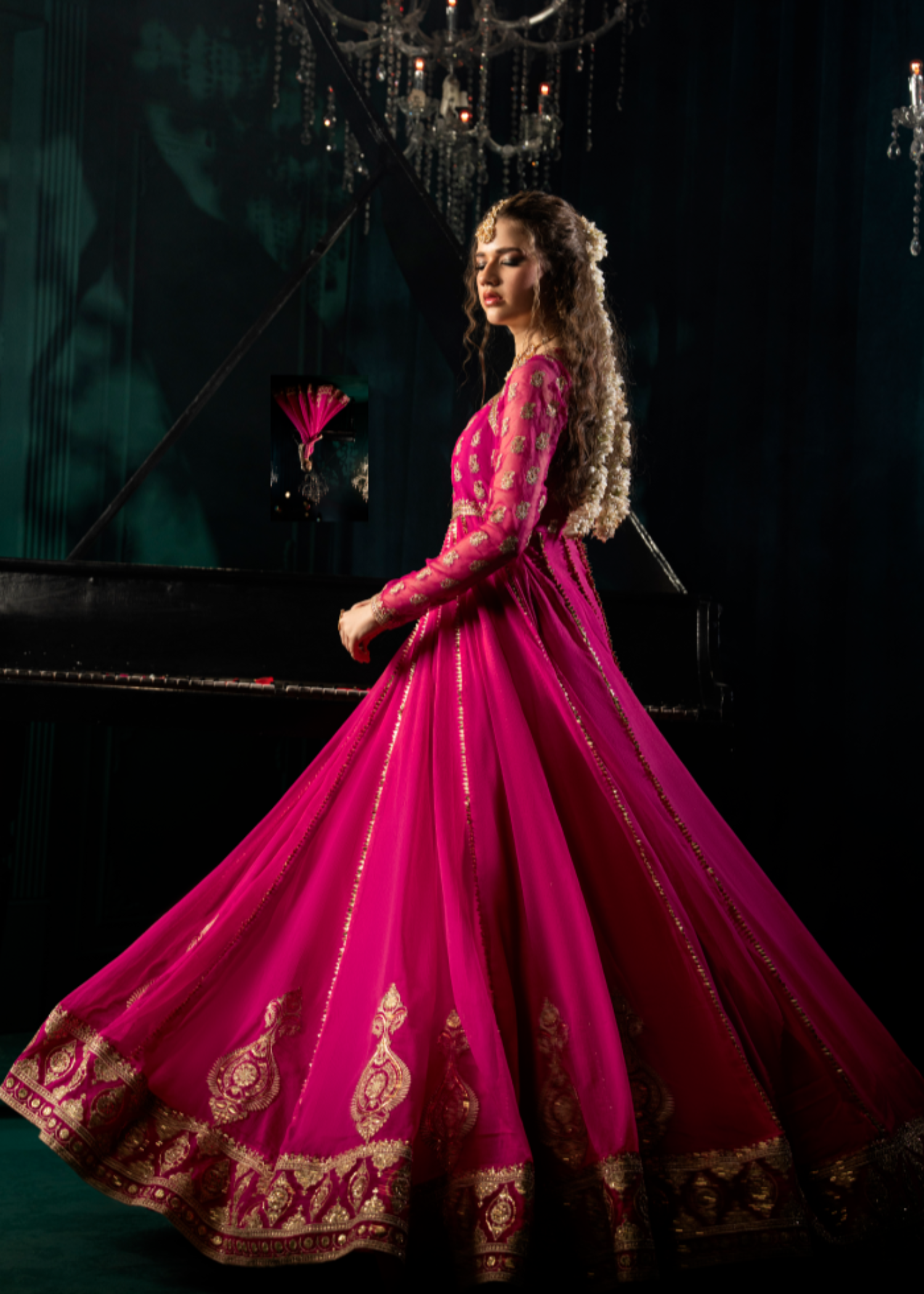 chiffon Pishwas in Shocking pink