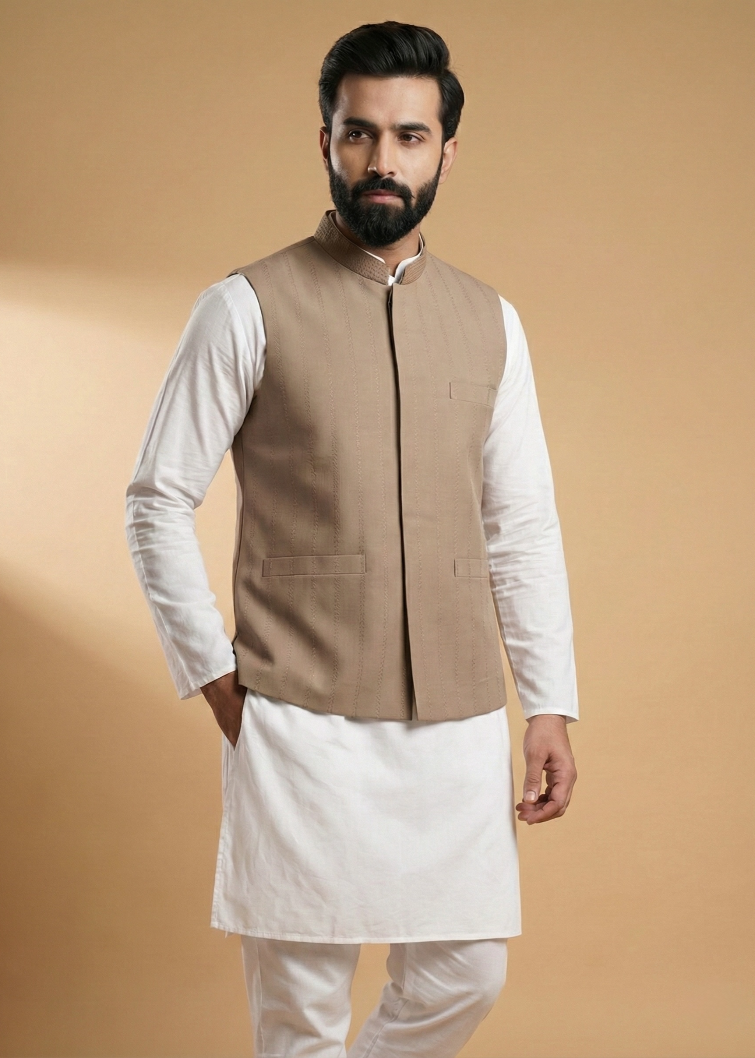 cotton Waistcoat in Tan brown