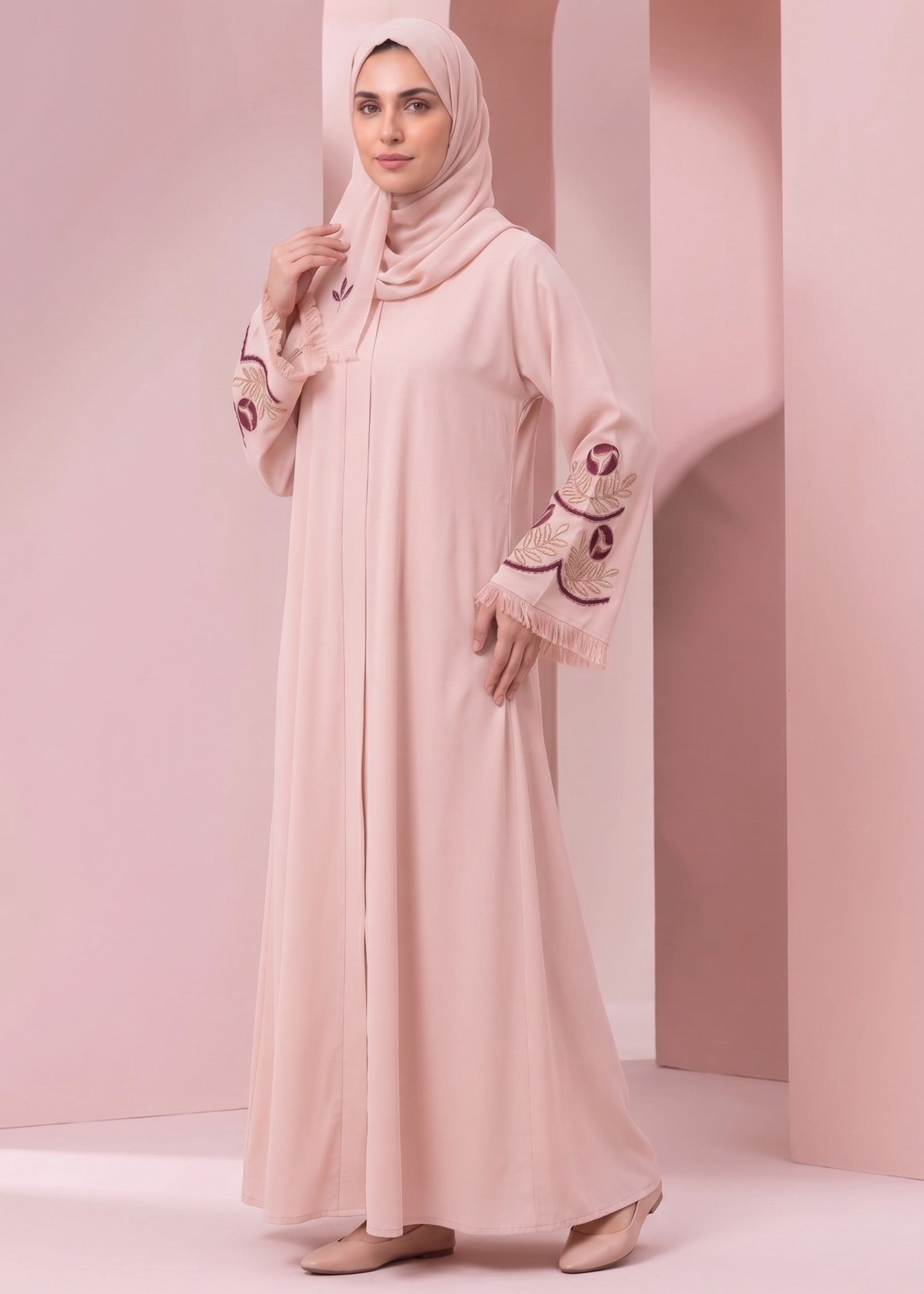 georgette Abaya in Blush pink