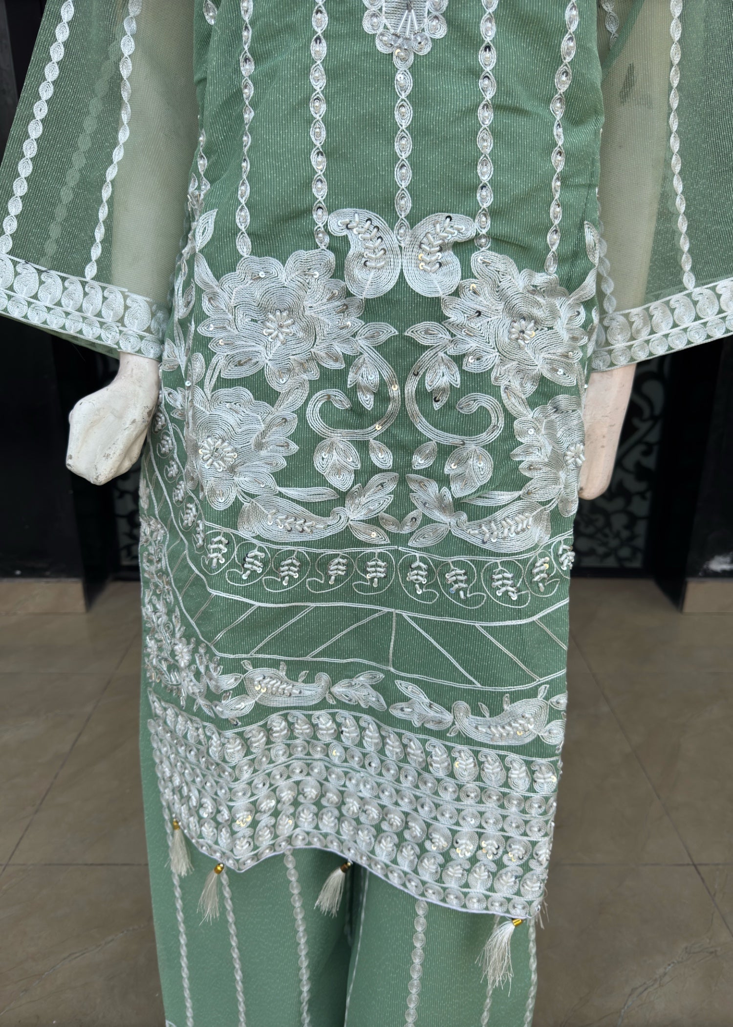 khaddi net Kurta Set in Mint green