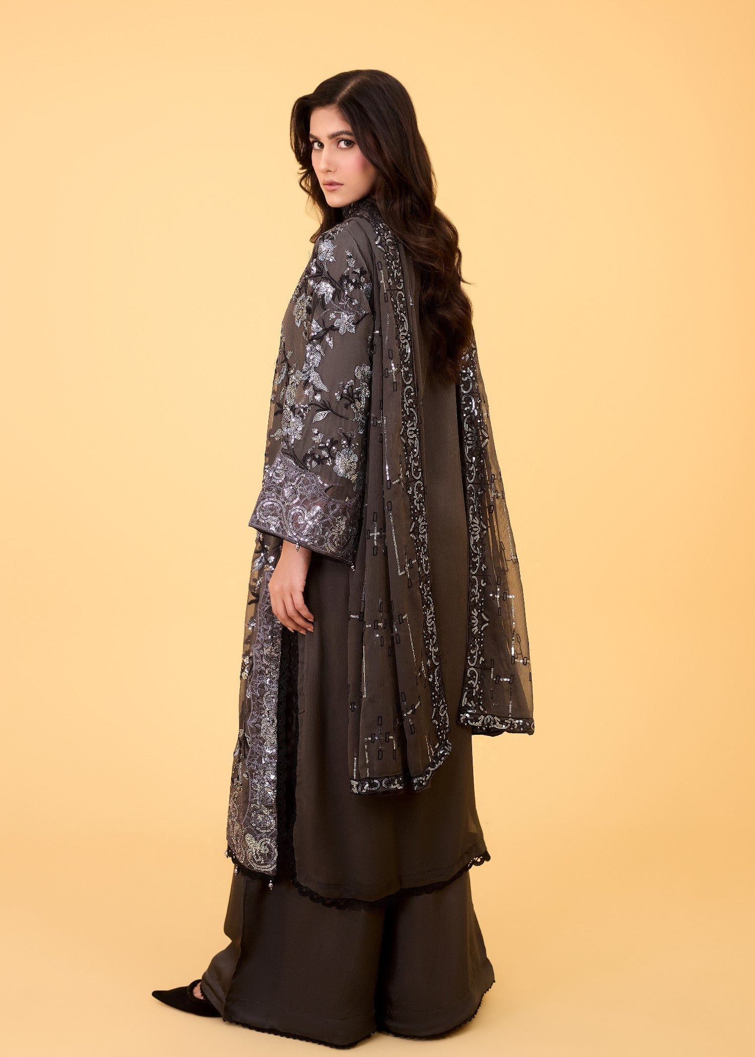 chiffon Kurta Set in Caviar