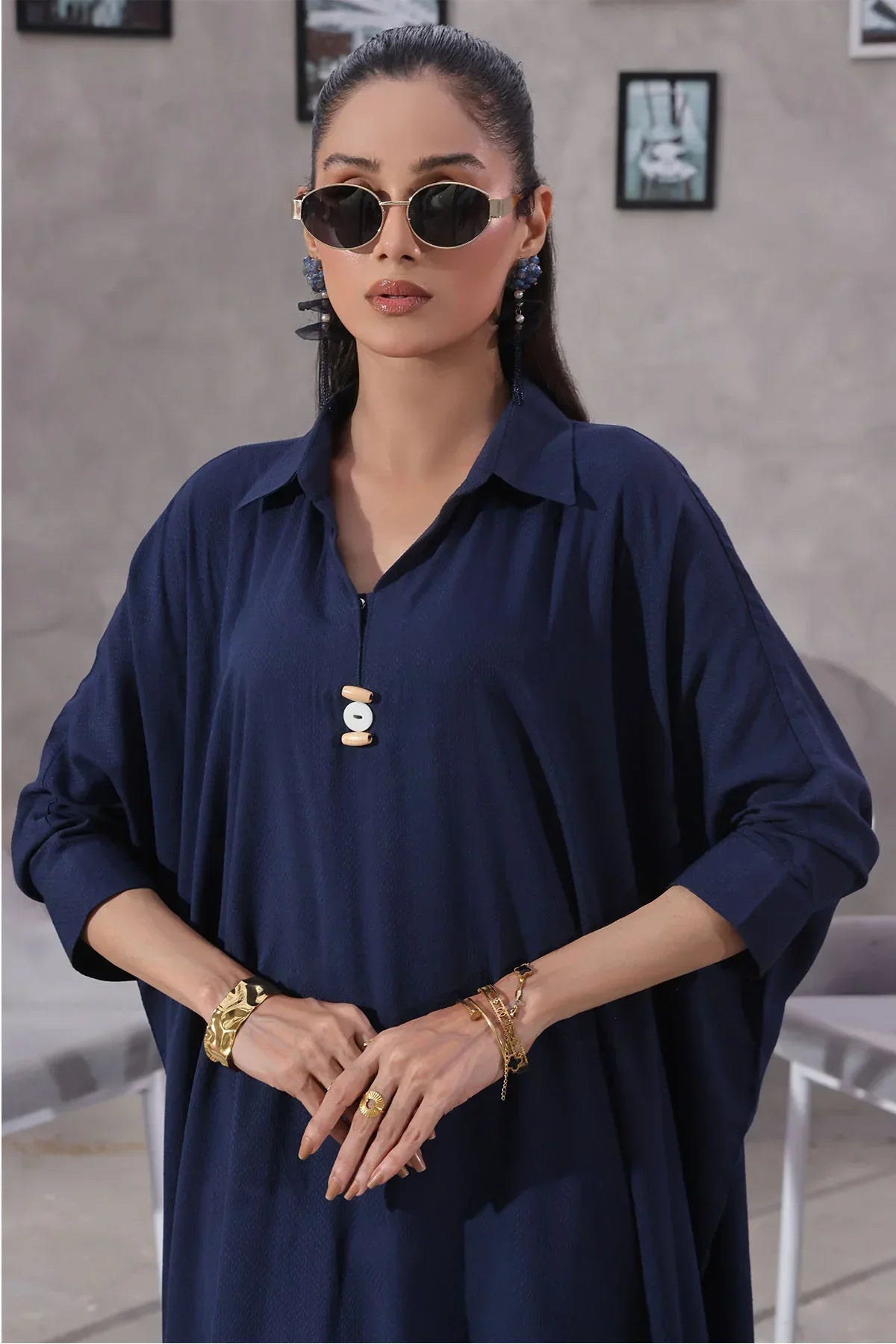 cotton dobby Kaftan in Blue