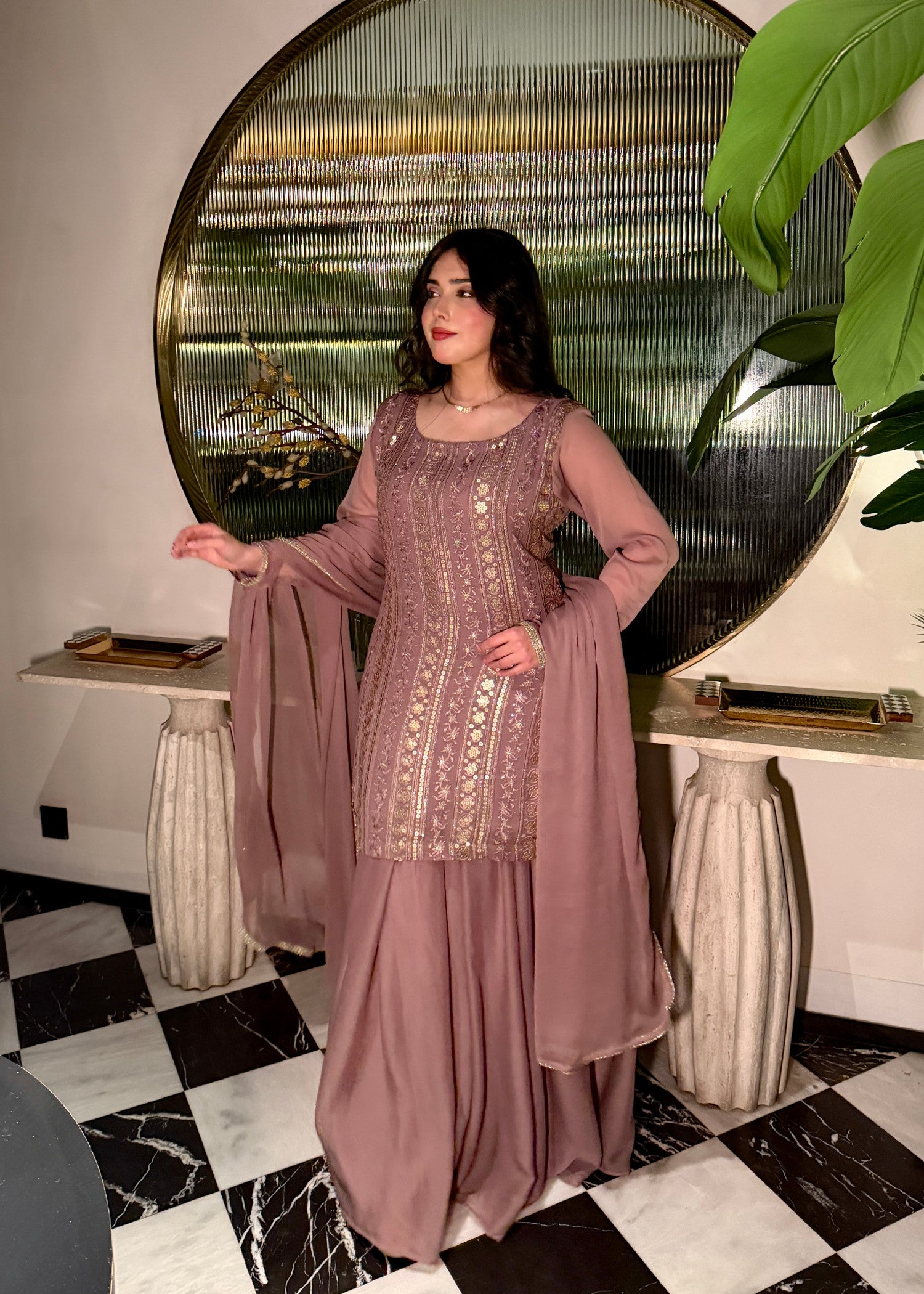 chiffon Sharara in Mauve pink