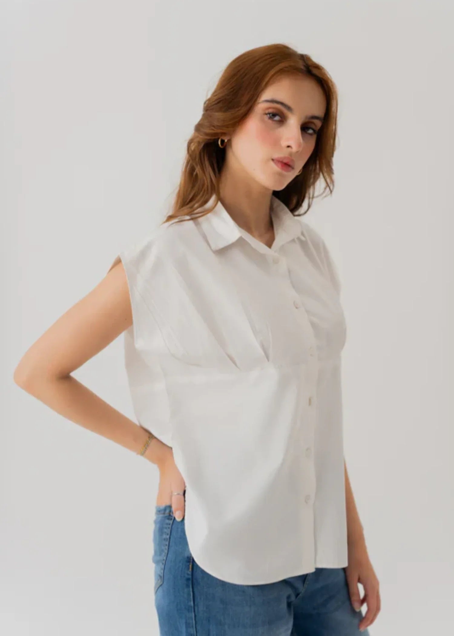 cotton satin Top in White