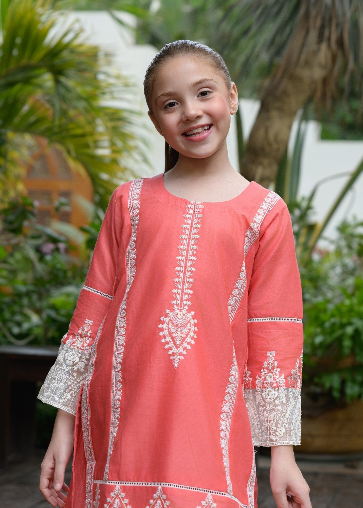 lawn Kurta Set in Coral pink