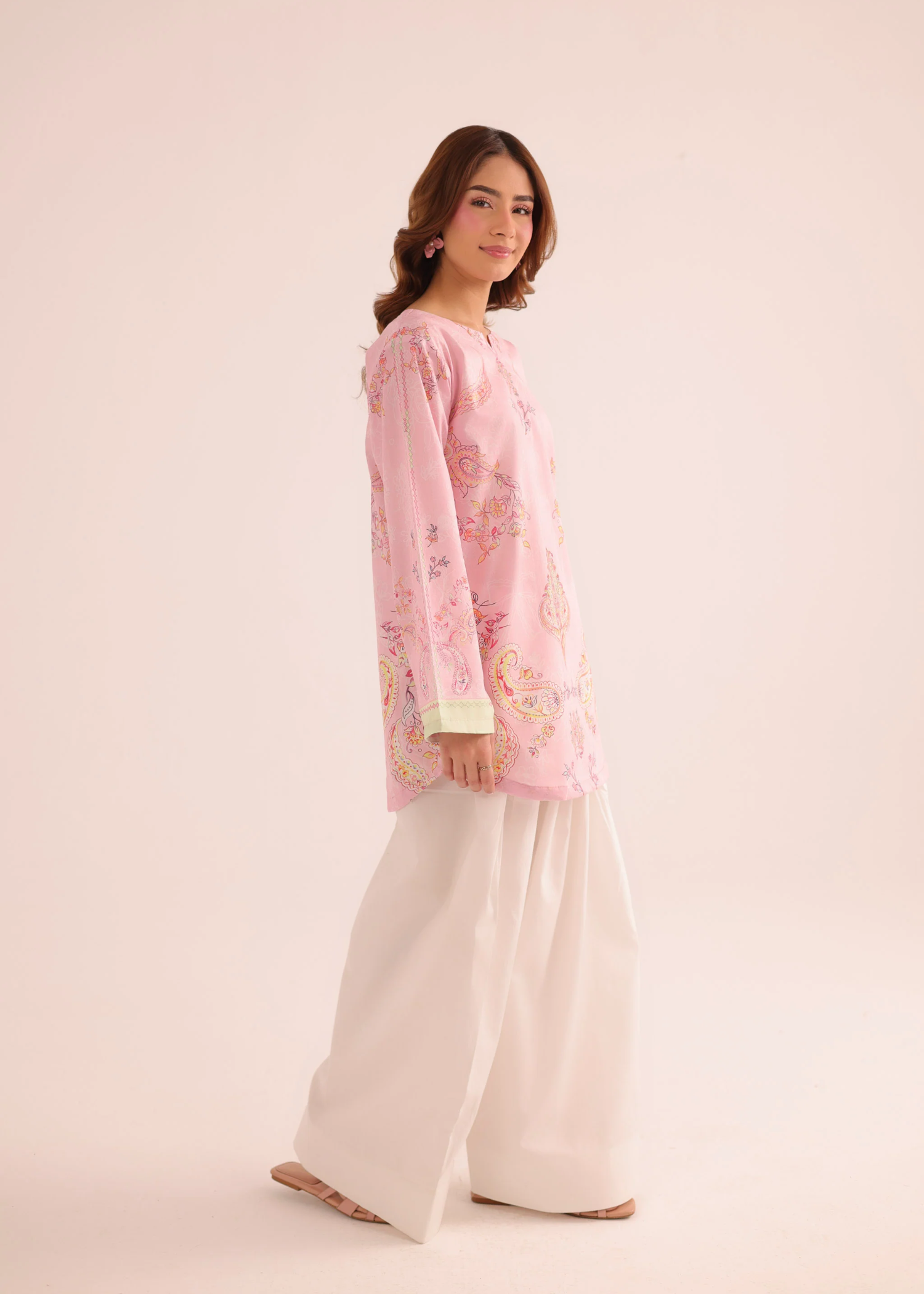 poly lawn Kurti in Pink