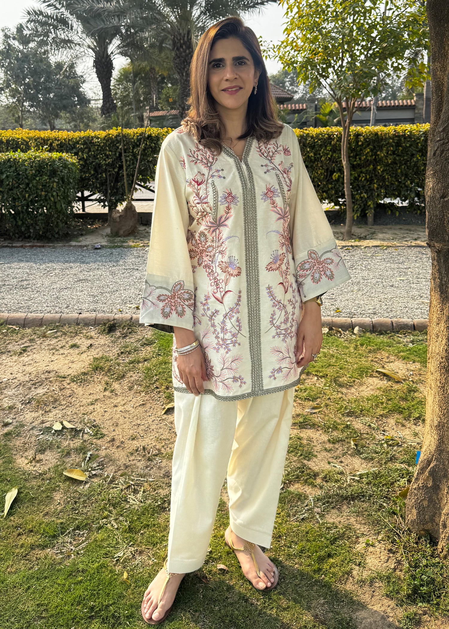 cotton karandi Kurta Set in Off-white
