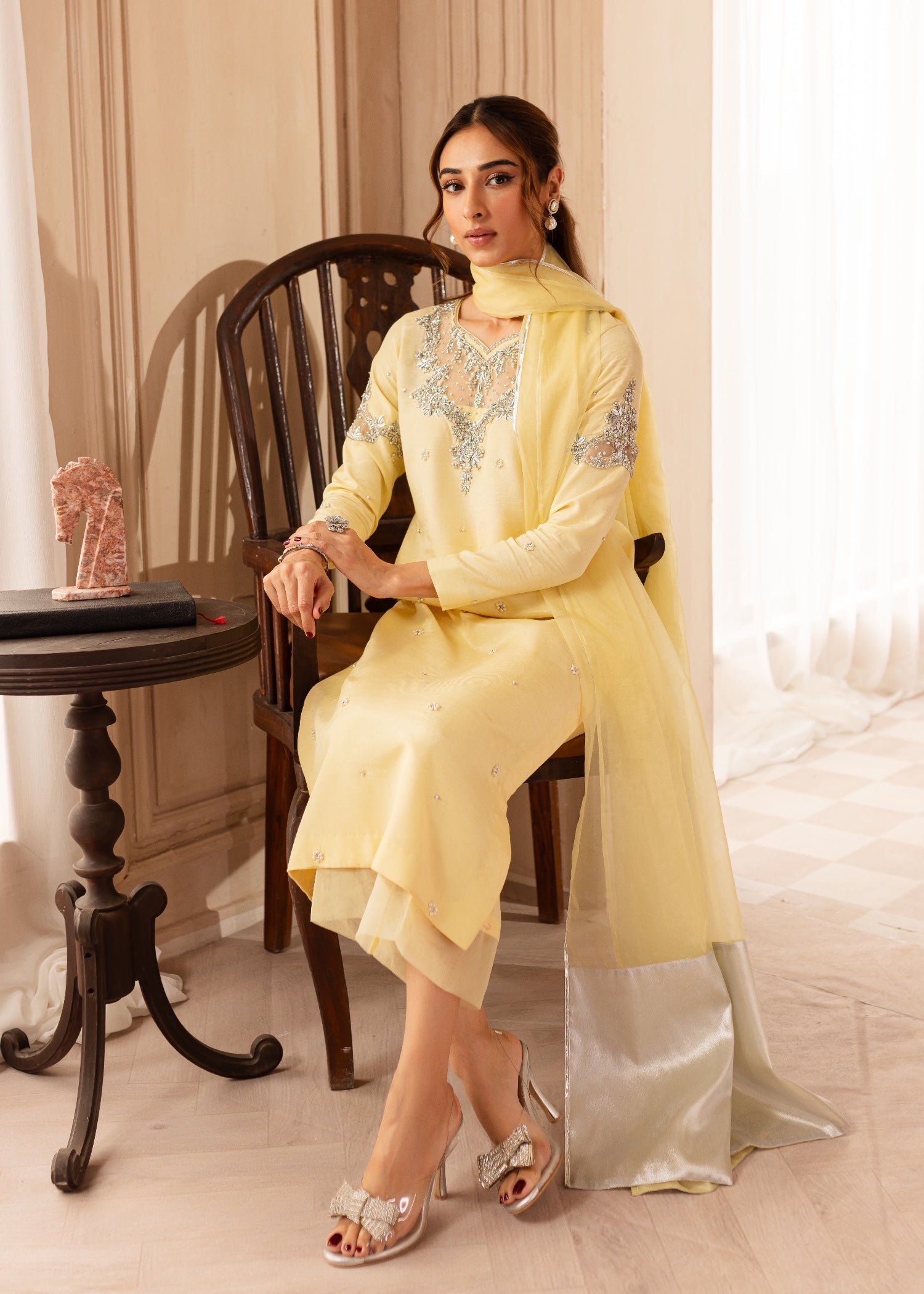 raw silk Kurta Set in Lemon