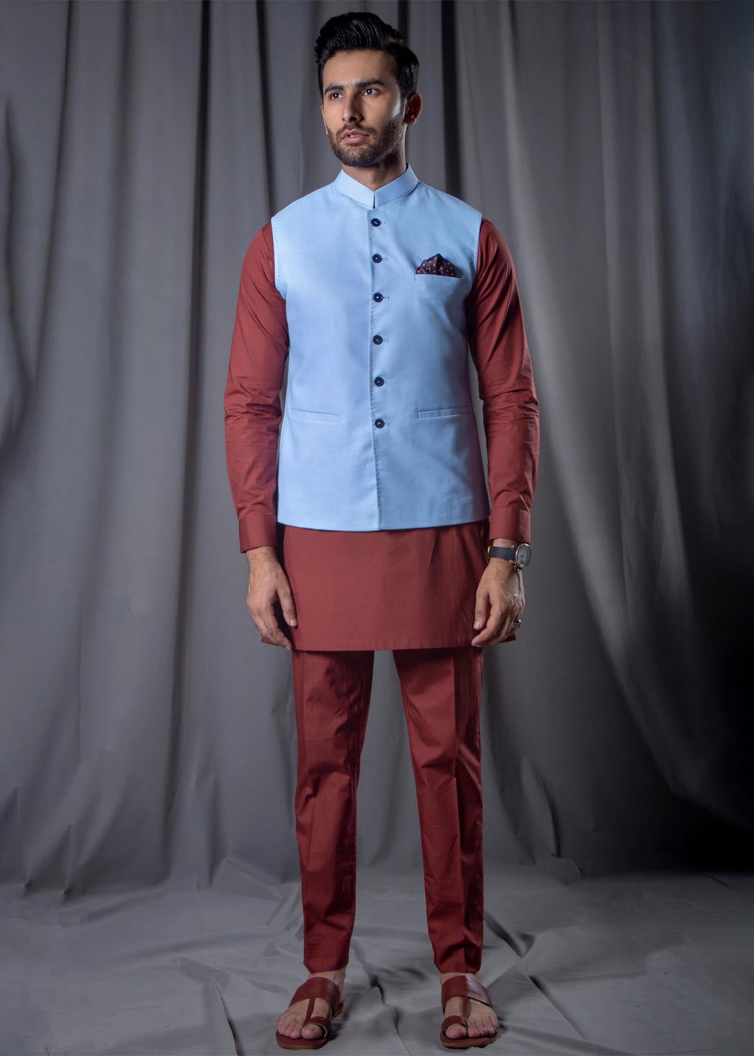 cotton Waistcoat in Sky blue