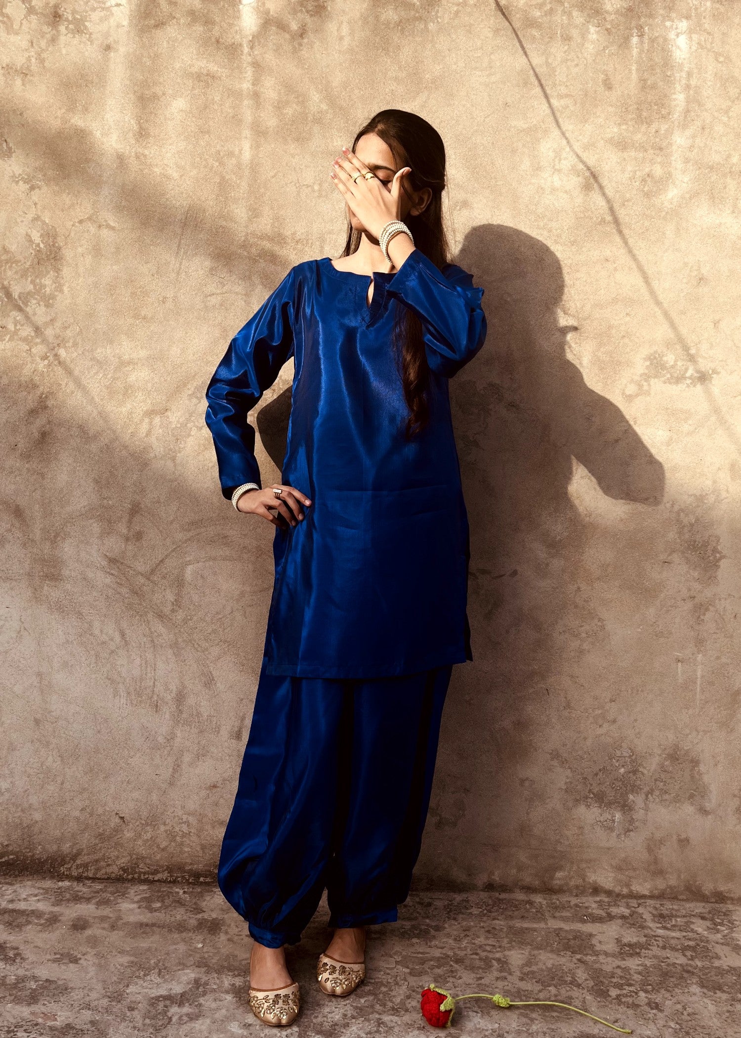 poly silk Co Ord Sets in Sapphire blue