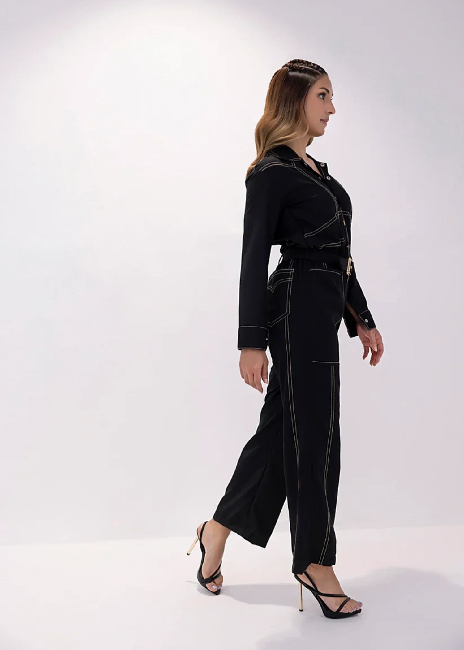 twill polyester Jumpsuit in Black