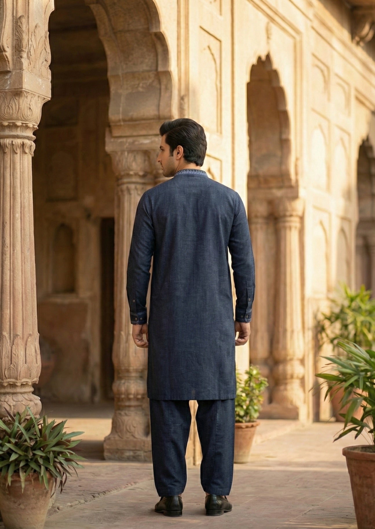 textured wash & wear Shalwar Kameez in Blue by Real Image Clothing