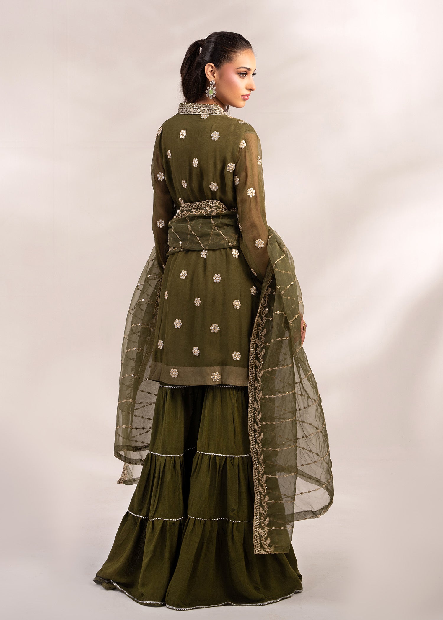 crinkle Gharara in Olive green