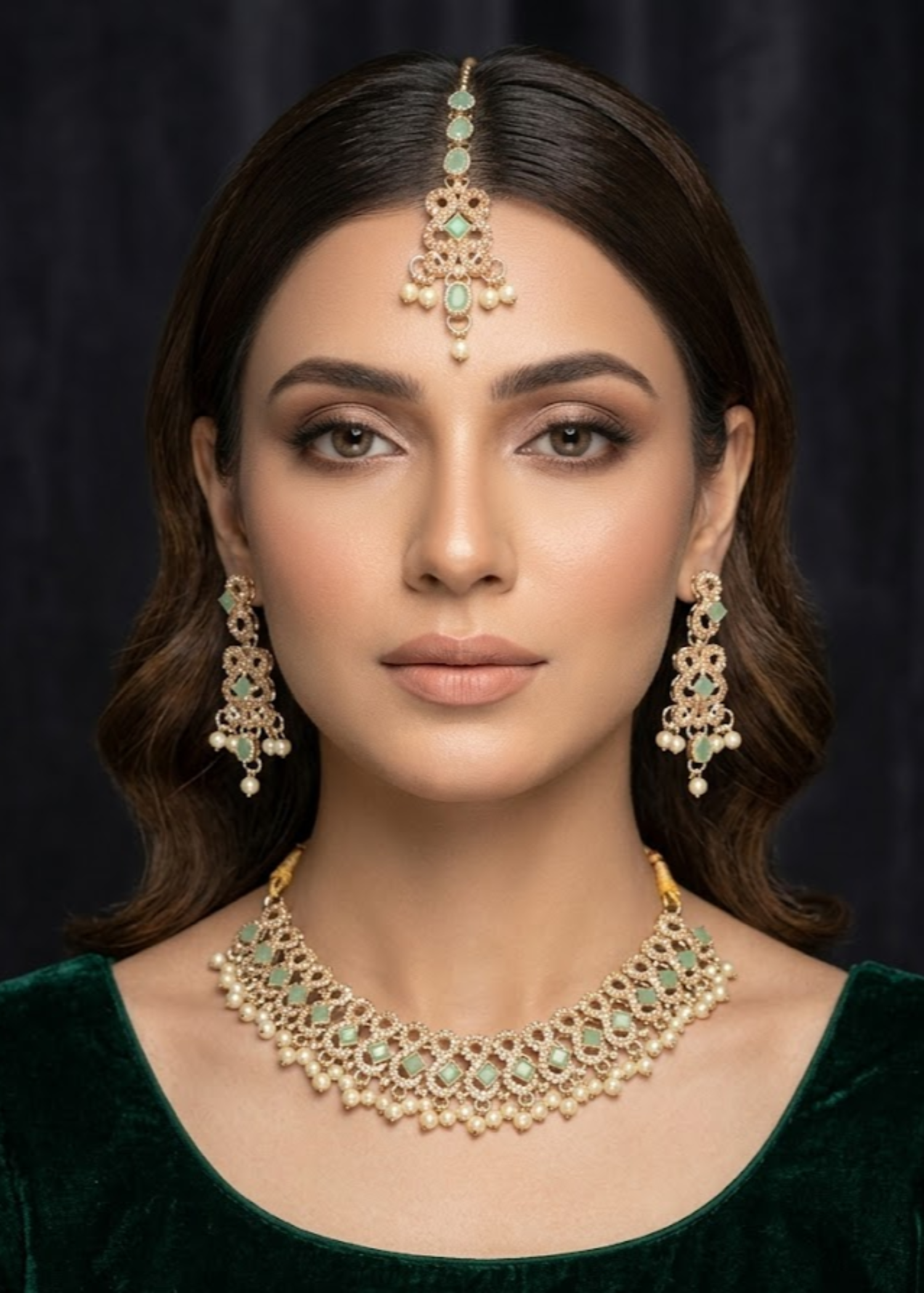 Jewelry Set in White, mint green, gold Color by - Trendy Women Jewelry Set SXJ5021
