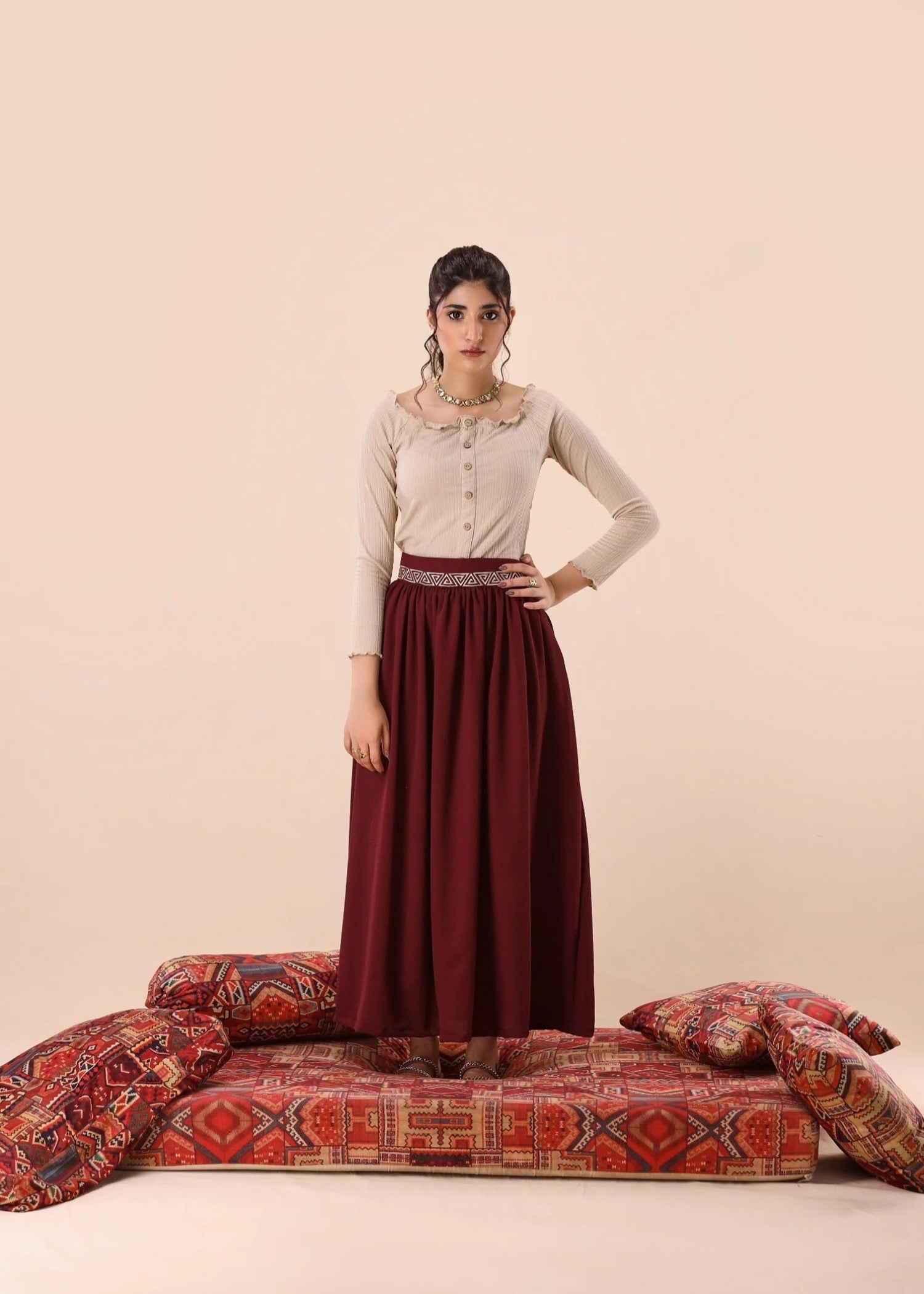 polyester Skirt in Maroon