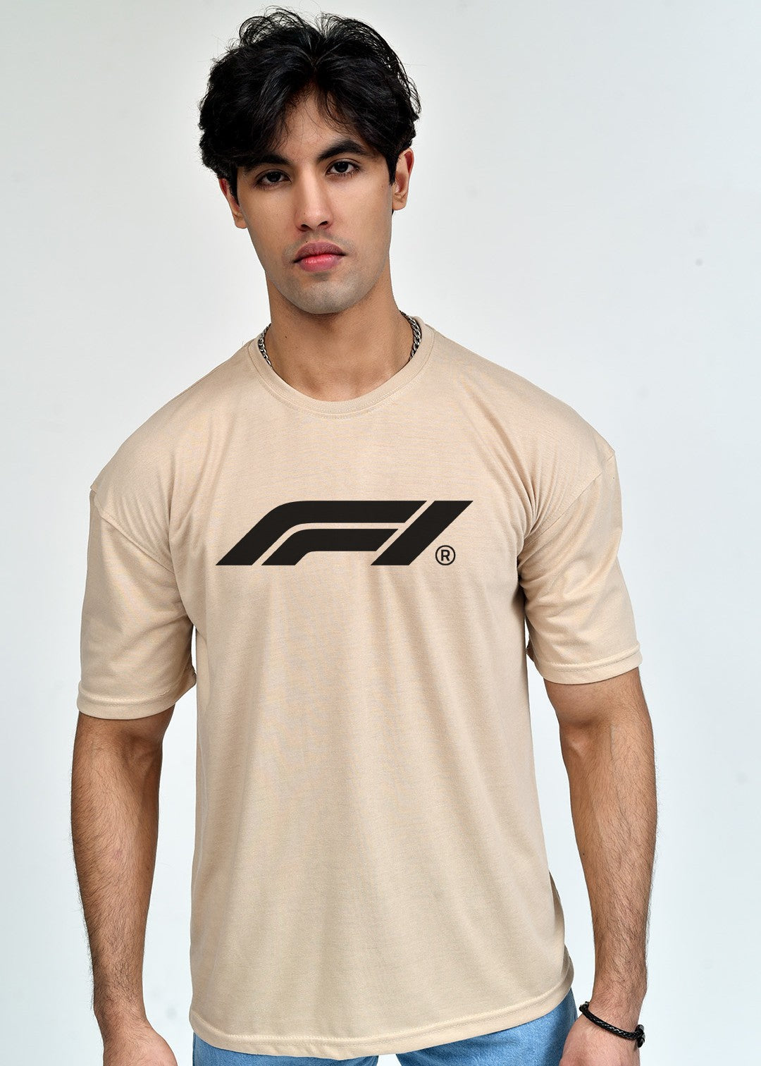 cotton pique T Shirt in Beige