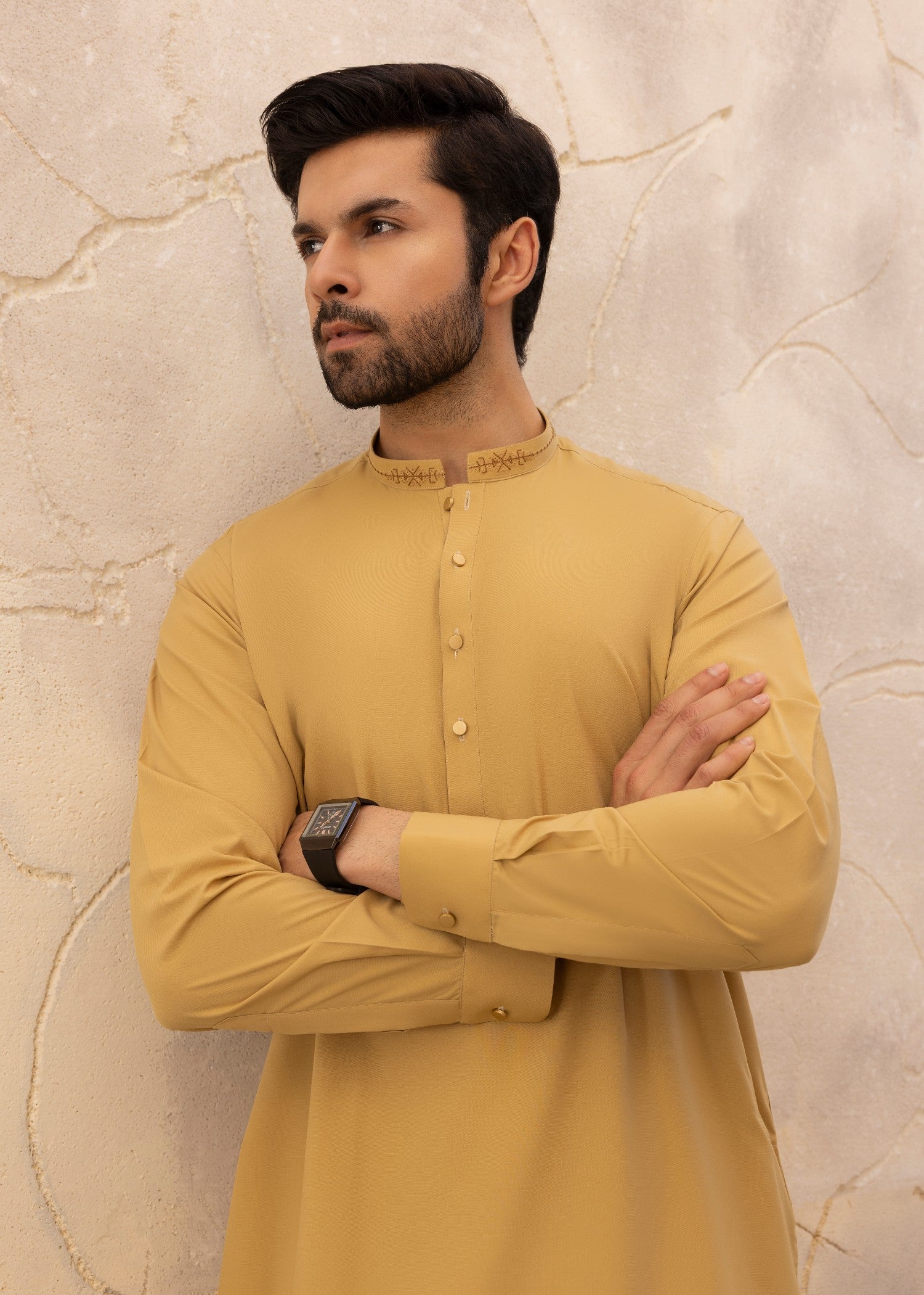 wash & wear Shalwar Kameez in Mustard