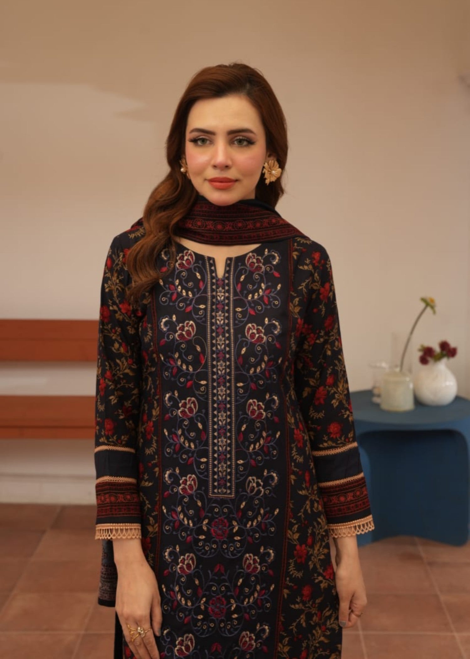 dhanak Kurta Set in Navy blue