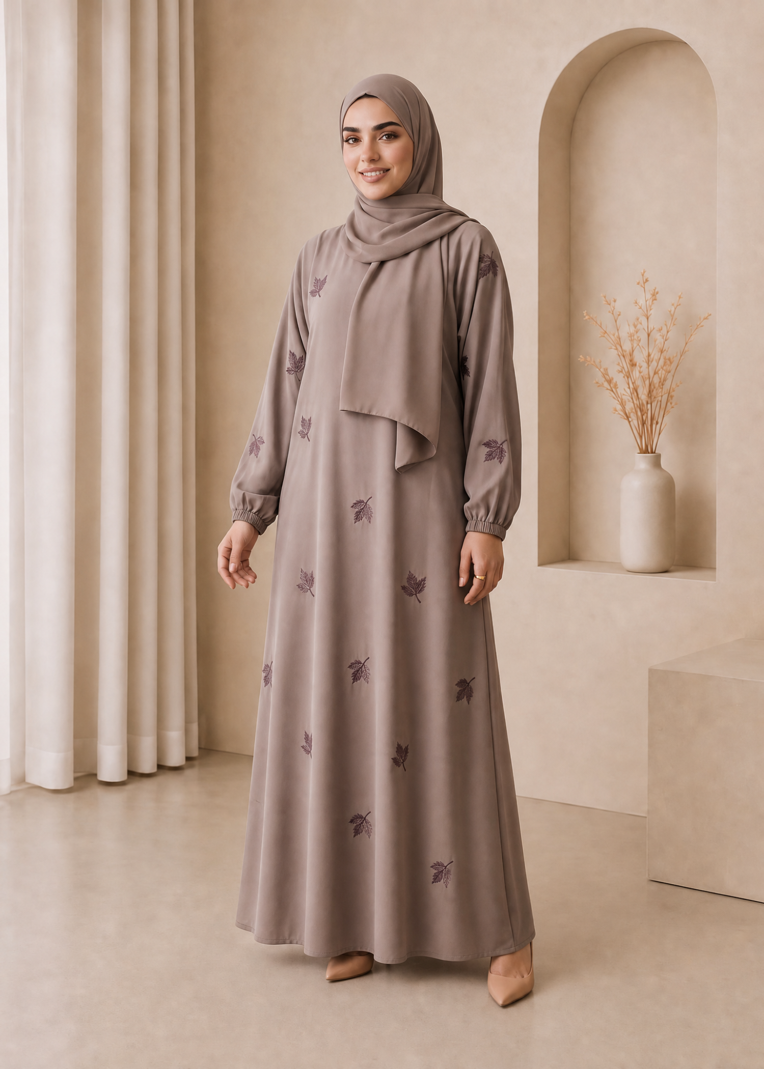 nidha Abaya in Warm grey