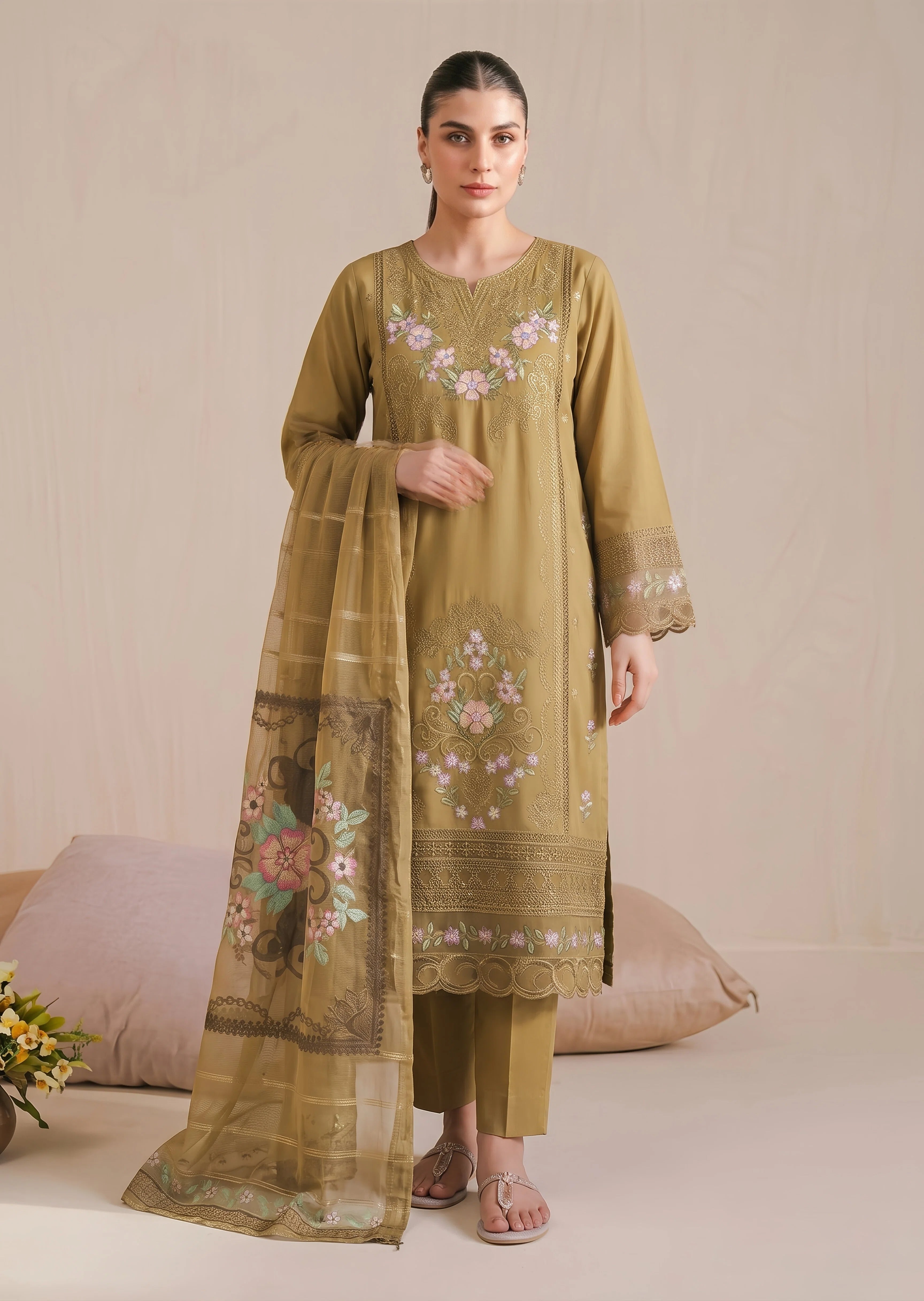lawn Kurta Set in Peanut