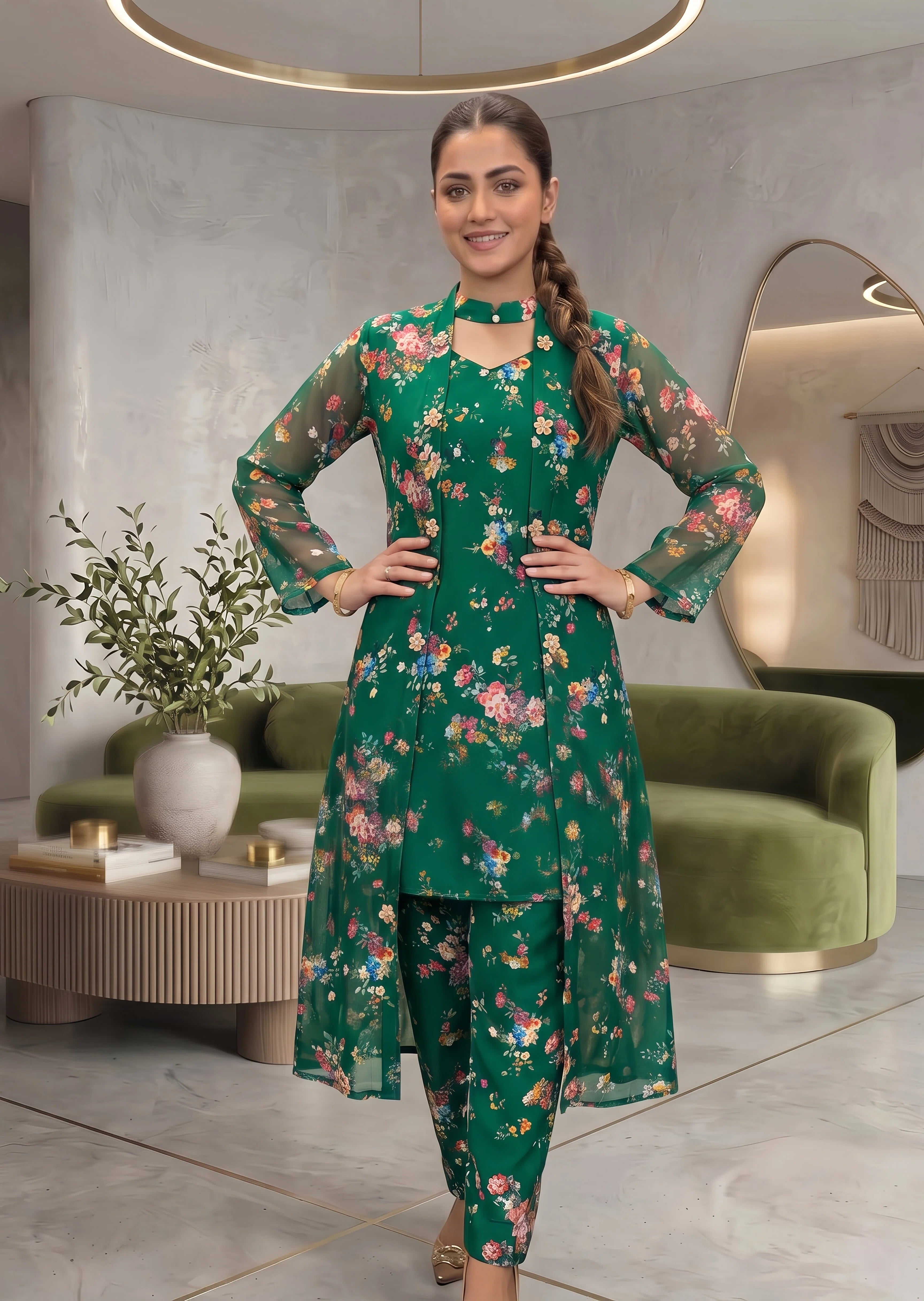 chiffon Gown in Green