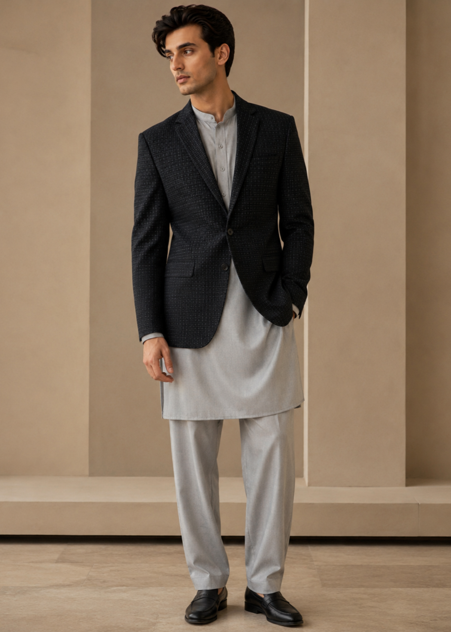 wool Blazer in Black, grey