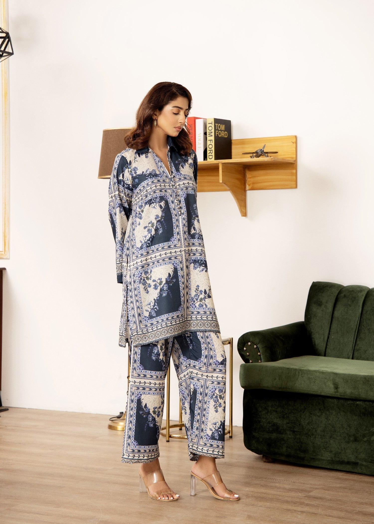 poly silk Co Ord Sets in Navy blue
