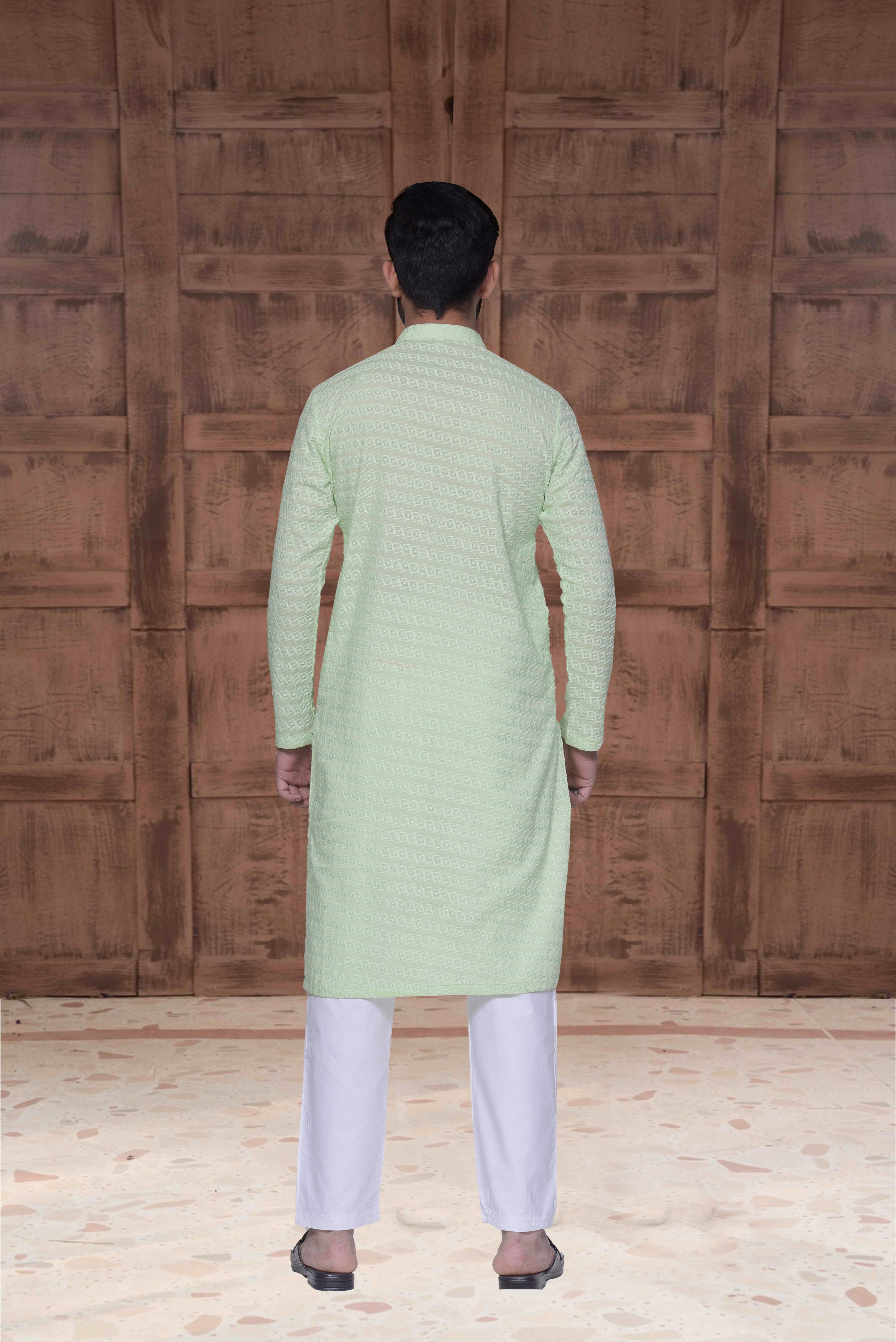 chikankari cotton Kurta in Mint green