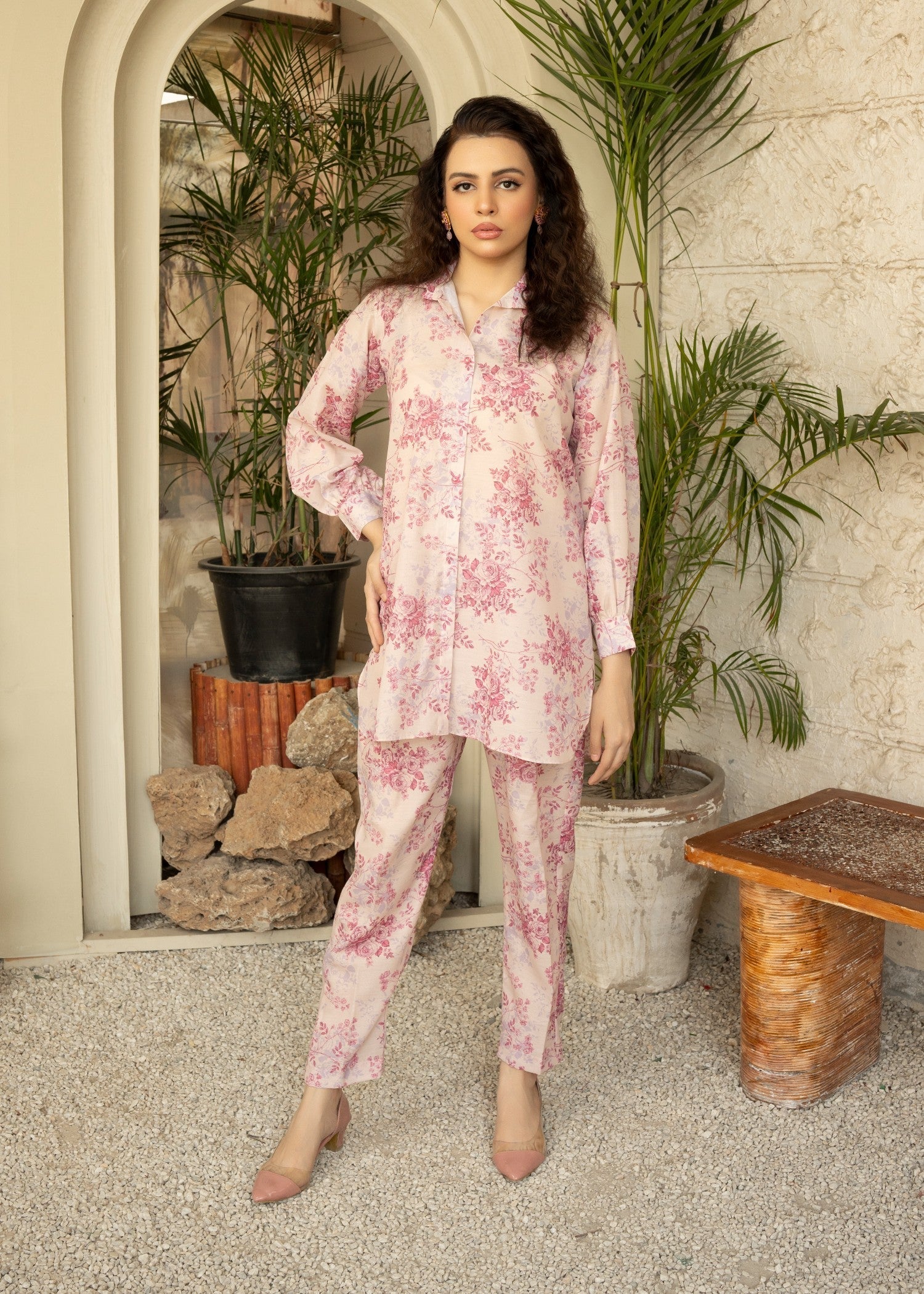 blended cambric Co Ord Sets in Light pink