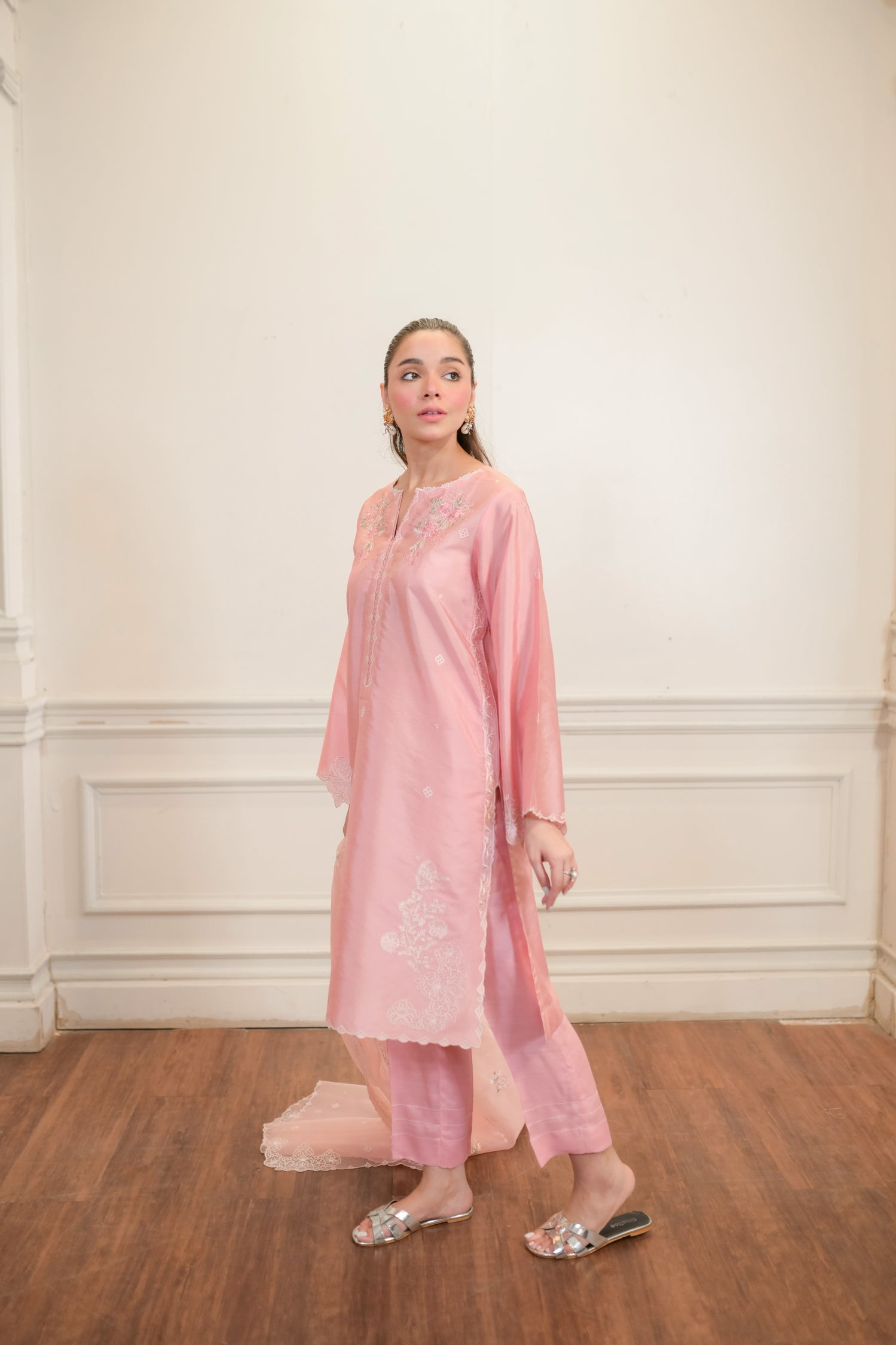 cotton net Kurta Set in Pink