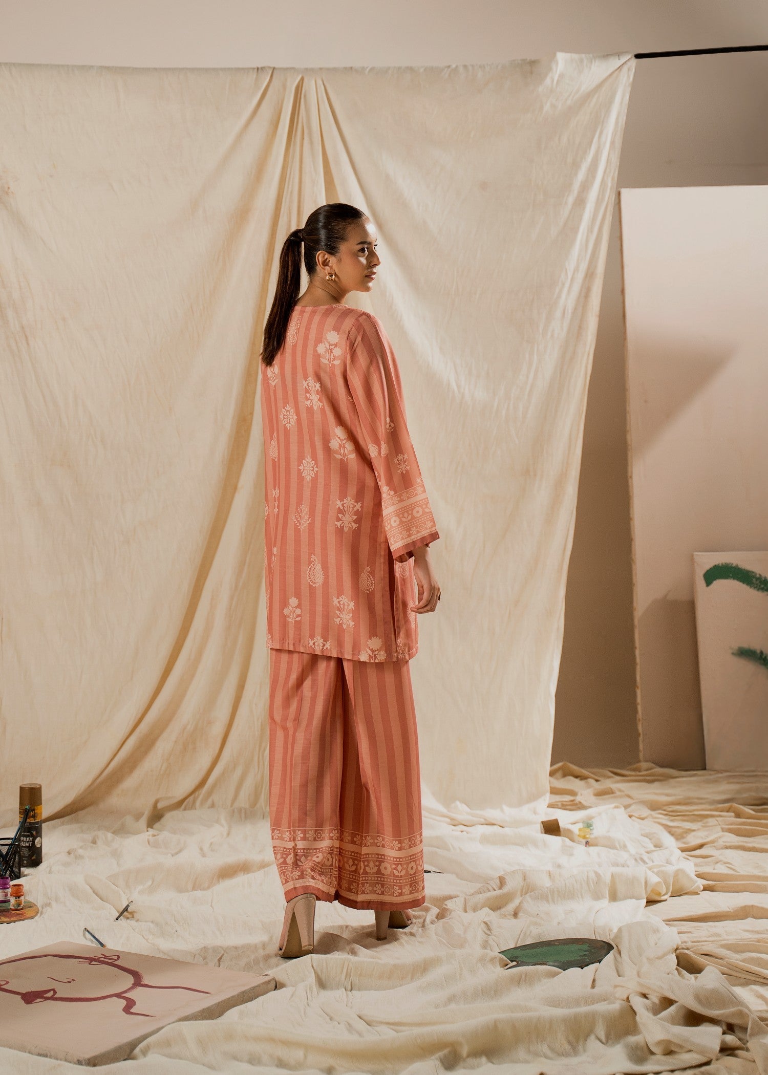 raw silk Co Ord Sets in Peach pink