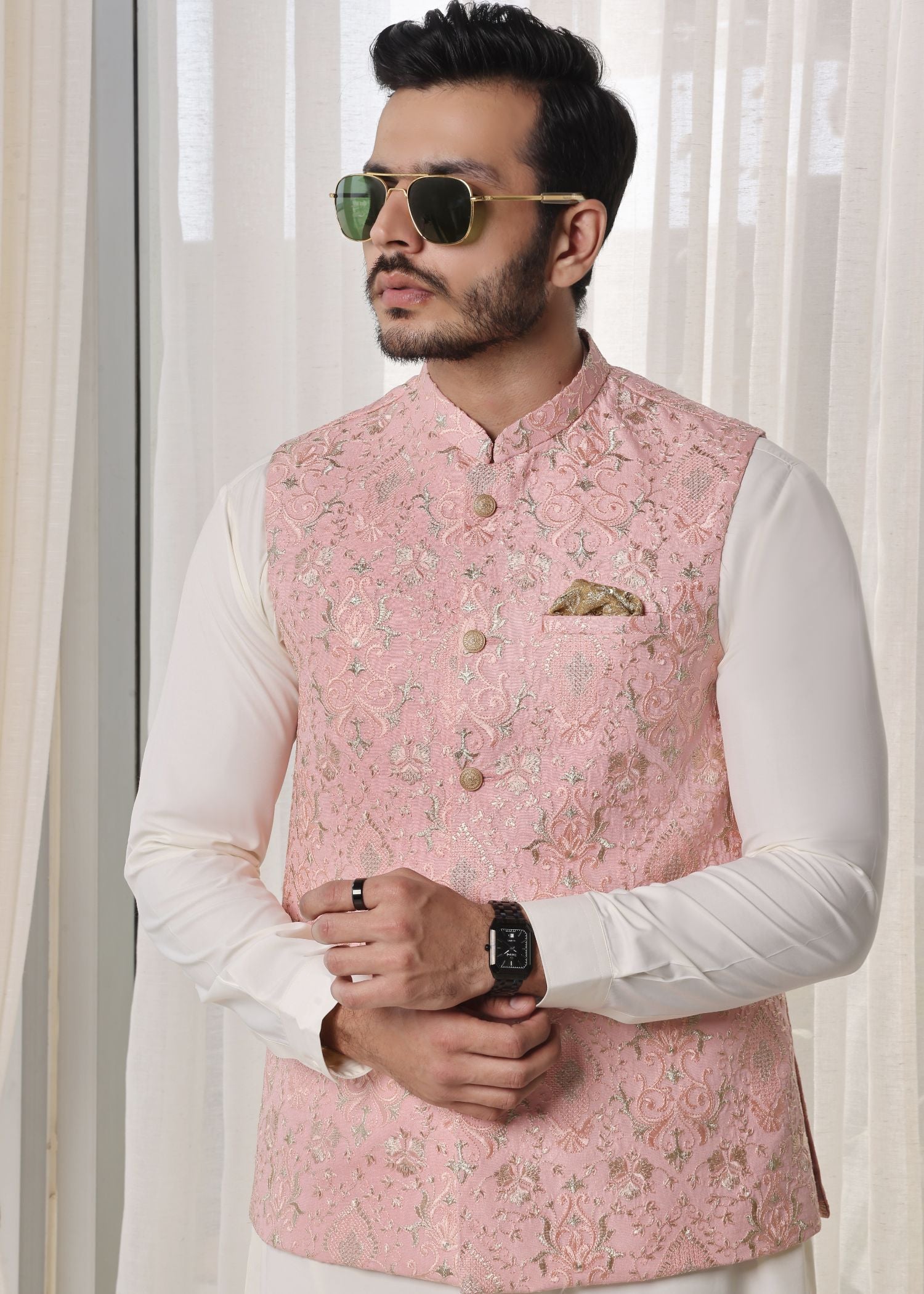 raw silk Waistcoat in Baby pink by The Great Masters (TGM)