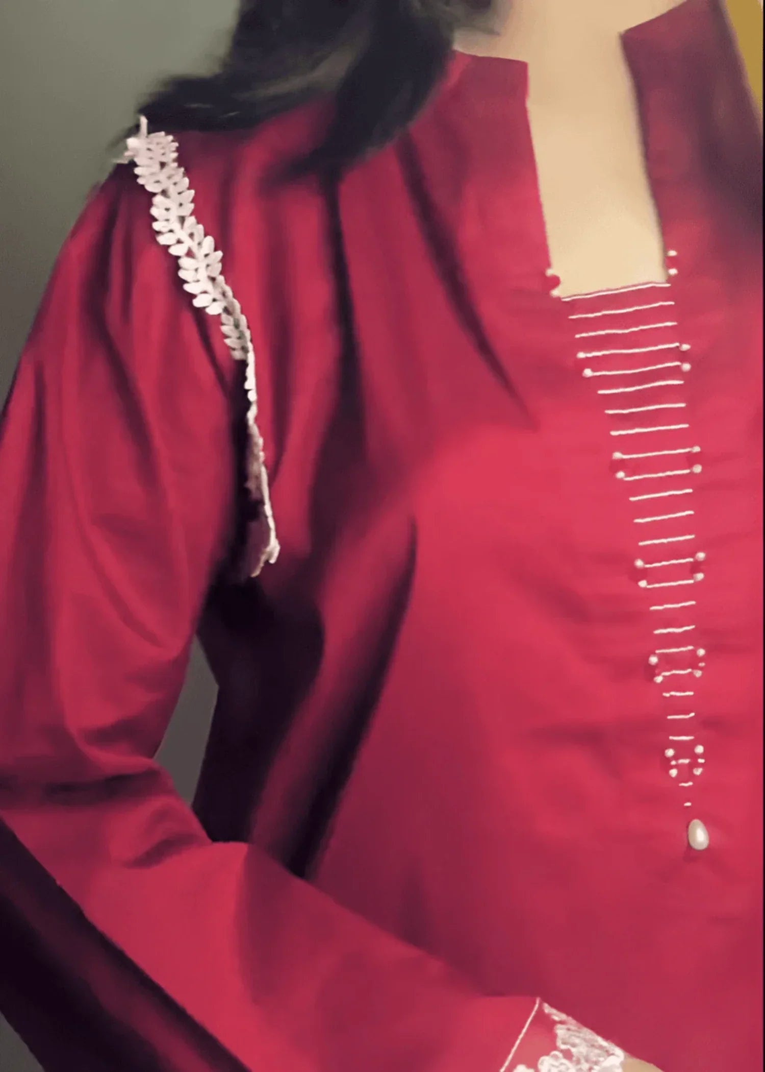 cotton Kurta Set in Cherry red