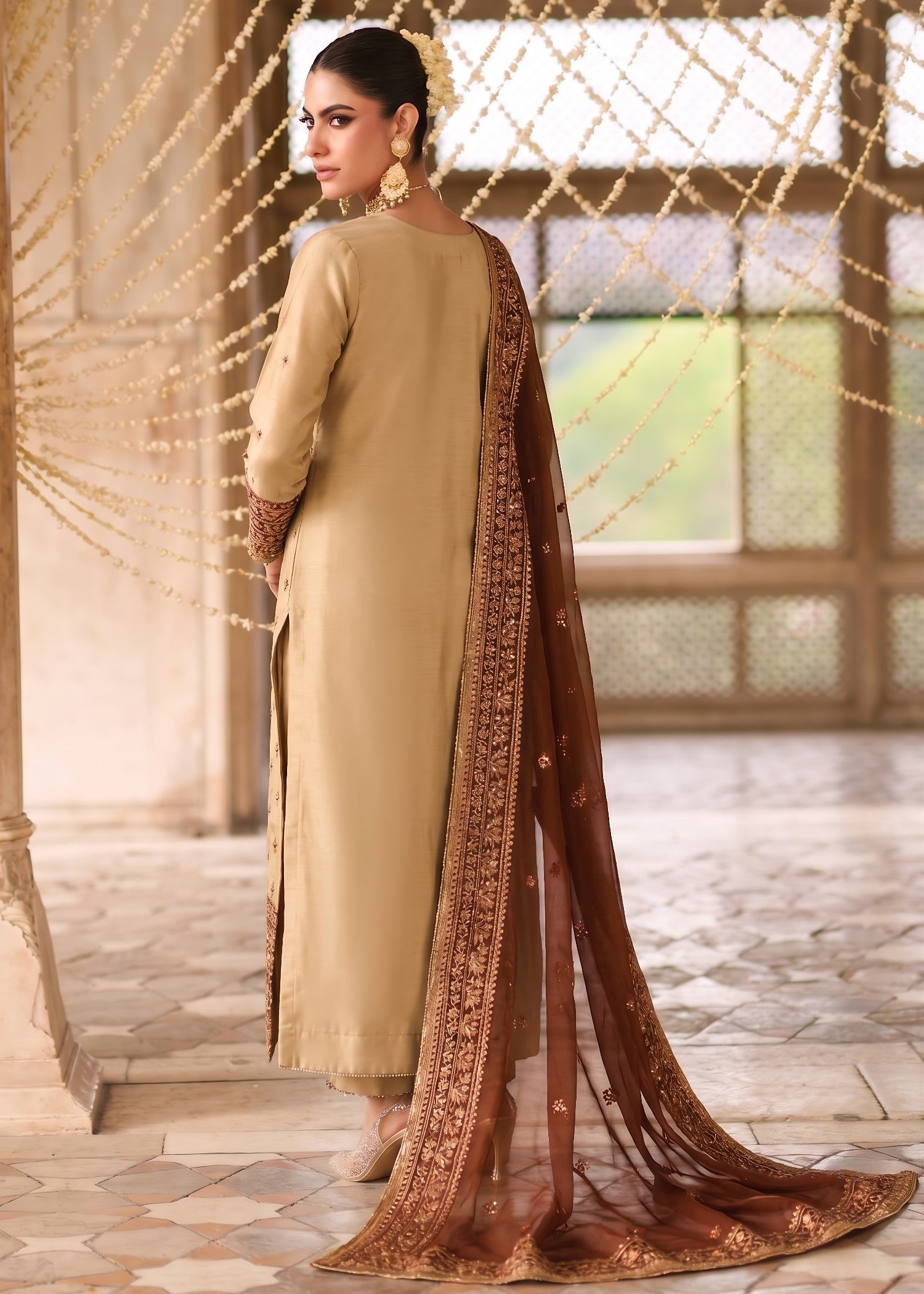 bemberg tissue Kurta Set in Gold