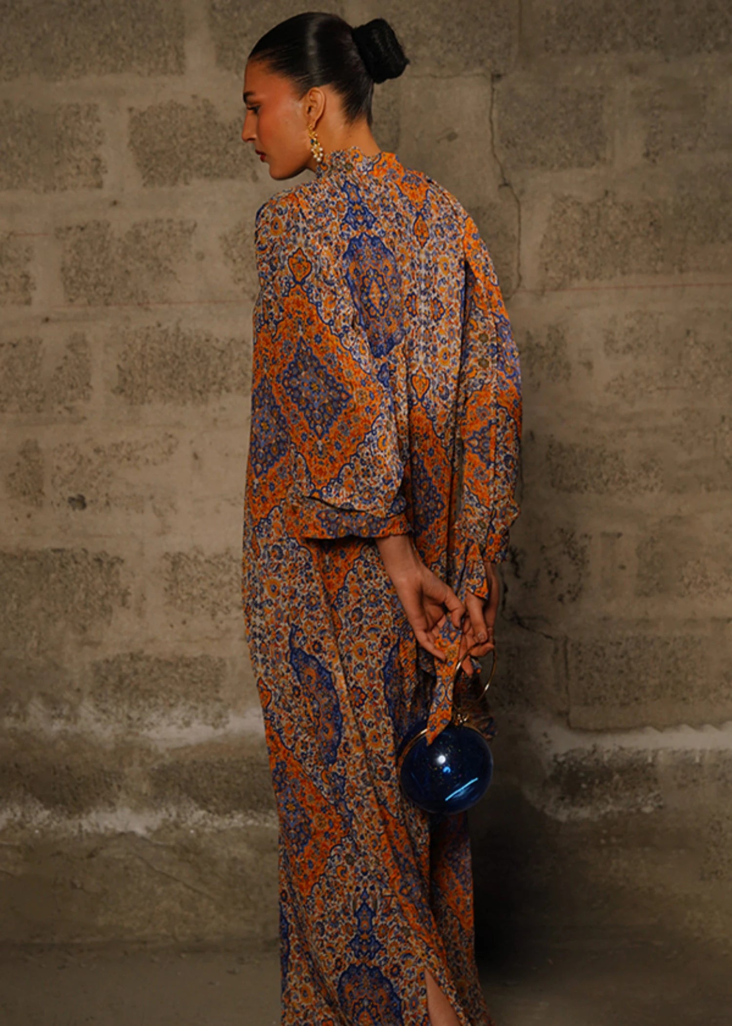 crinkle chiffon Kaftan in Burnt orange